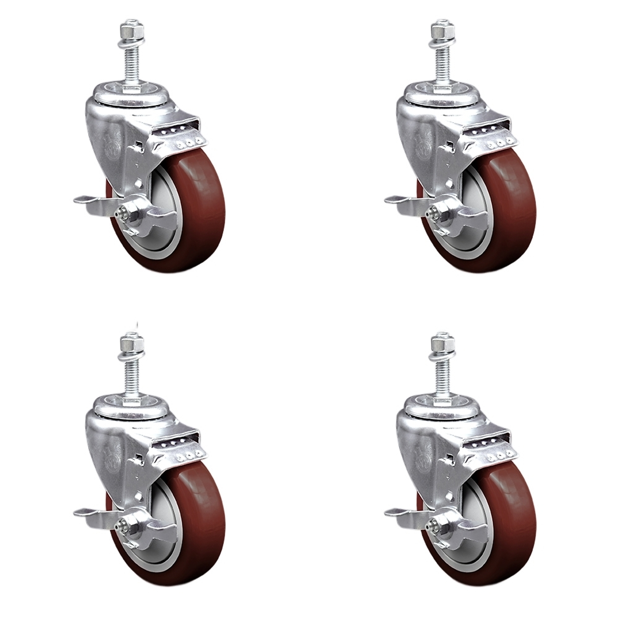 Service Caster, 4Inch x 1 1/4Inch Stem Casters, Wheel Diameter 4 in, Caster Type Swivel, Package (qty.) 4, Model SCC-SSTS20S414-PPUB-MRN-TLB-381615-4