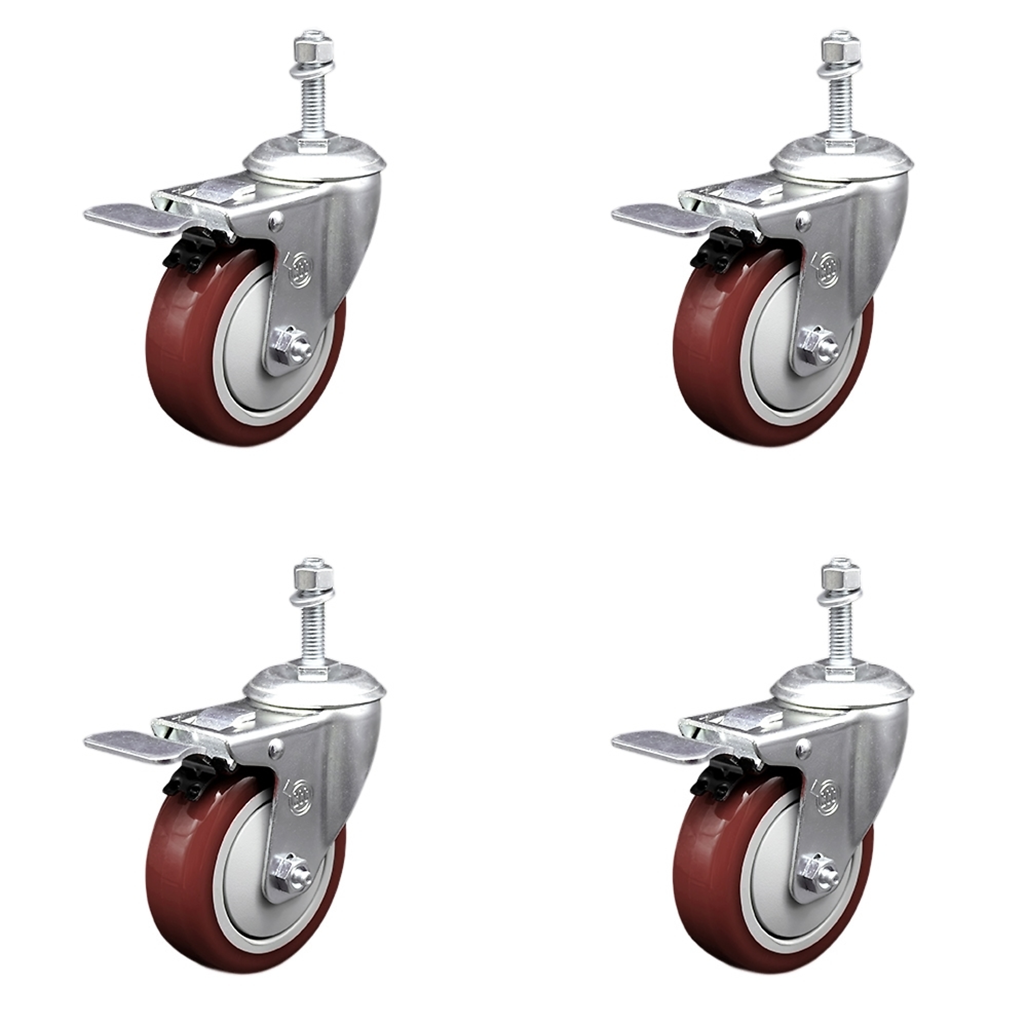 Service Caster, 4Inch x 1 1/4Inch Stem Casters, Wheel Diameter 4 in, Caster Type Swivel, Package (qty.) 4, Model SCC-SSTSTTL20S414-PPUB-MRN-381615-4