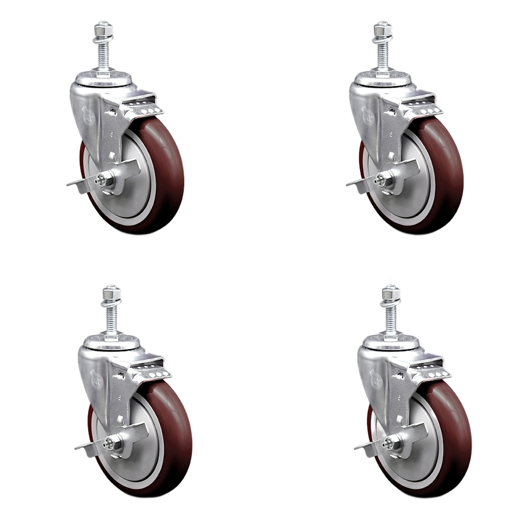 Service Caster, 5Inch x 1 1/4Inch Stem Casters, Wheel Diameter 5 in, Caster Type Swivel, Package (qty.) 4, Model SCC-SSTS20S514-PPUB-MRN-TLB-381615-4