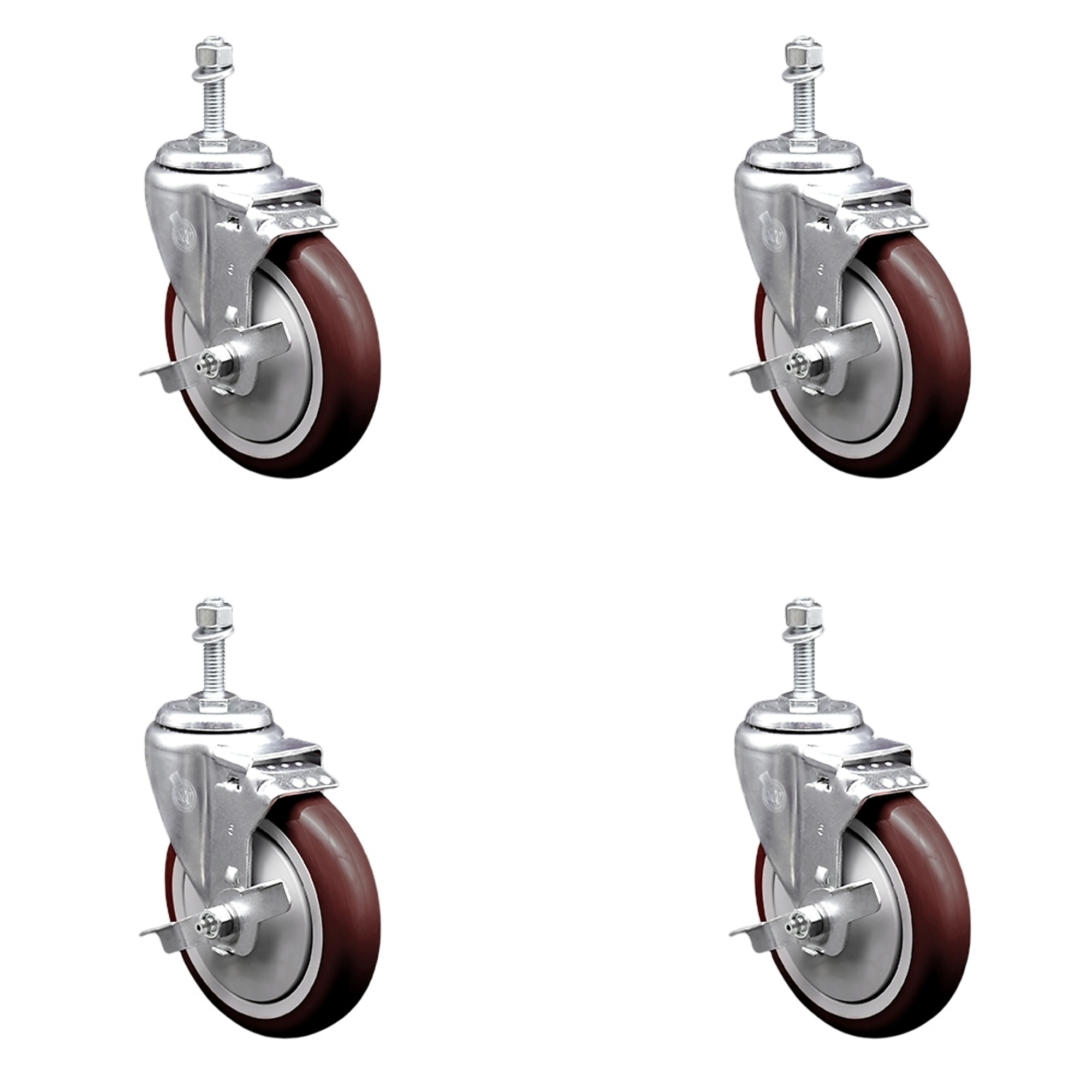 Service Caster, 5Inch x 1 1/4Inch Stem Casters, Wheel Diameter 5 in, Caster Type Swivel, Package (qty.) 4, Model SCC-TS20S514-PPUB-MRN-TLB-M1015-4