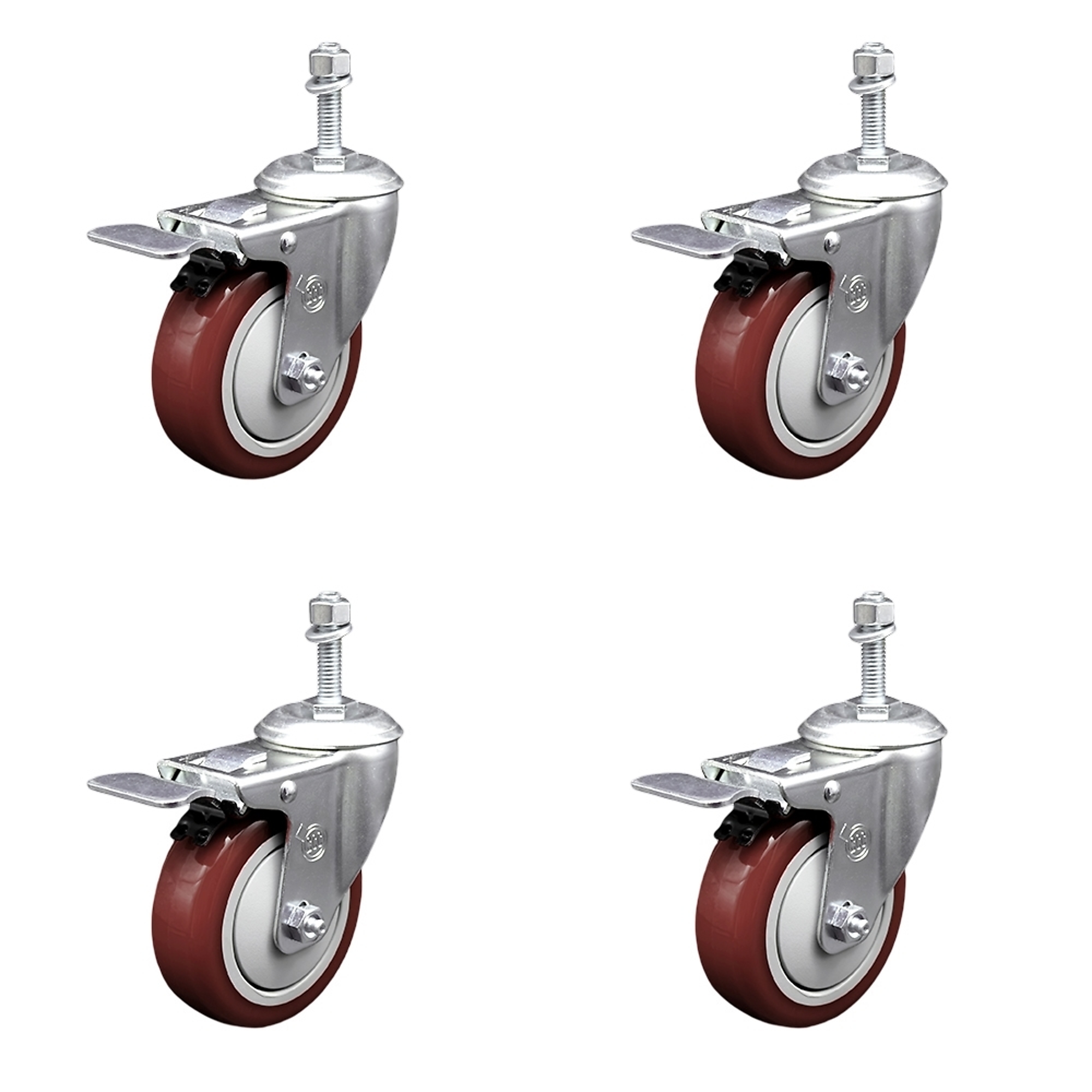 Service Caster, 4Inch x 1 1/4Inch Stem Casters, Wheel Diameter 4 in, Caster Type Swivel, Package (qty.) 4, Model SCC-TSTTL20S414-PPUB-MRN-M1015-4