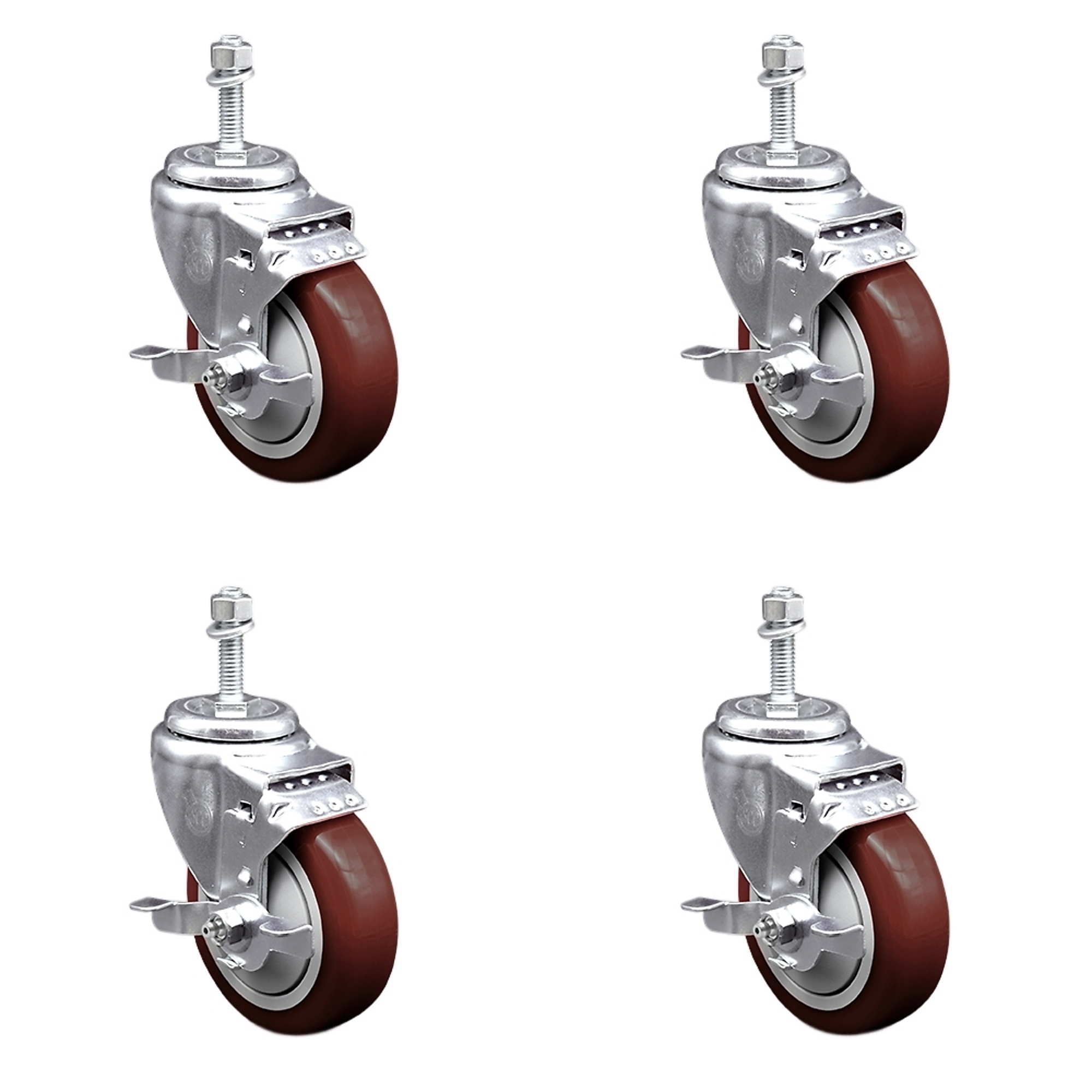 Service Caster, 4Inch x 1 1/4Inch Stem Casters, Wheel Diameter 4 in, Caster Type Swivel, Package (qty.) 4, Model SCC-TS20S414-PPUB-MRN-TLB-M1015-4