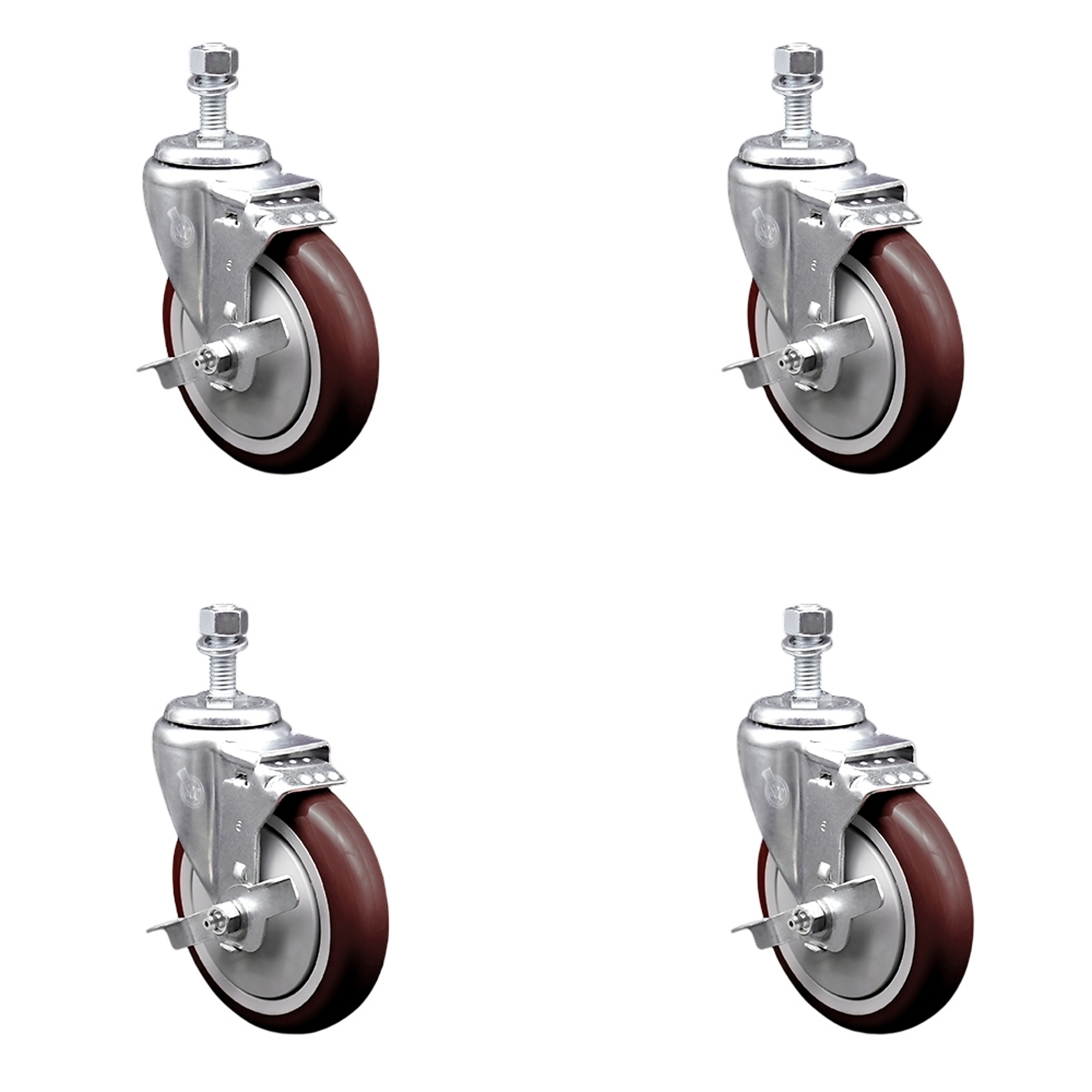 Service Caster, 5Inch x 1 1/4Inch Stem Casters, Wheel Diameter 5 in, Caster Type Swivel, Package (qty.) 4, Model SCC-TS20S514-PPUB-MRN-TLB-M1215-4