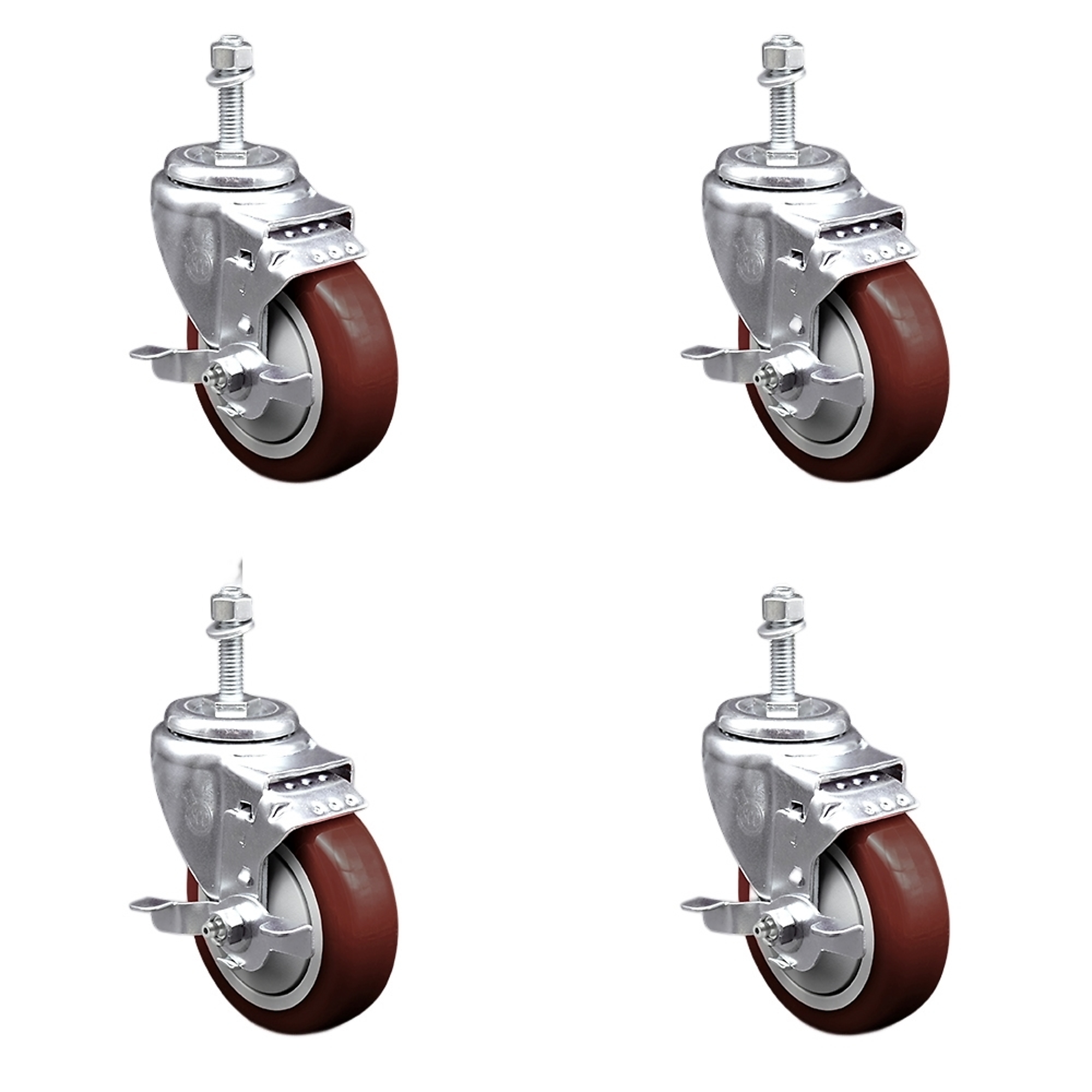 Service Caster, 4Inch x 1 1/4Inch Stem Casters, Wheel Diameter 4 in, Caster Type Swivel, Package (qty.) 4, Model SCC-SSTS20S414-PPUB-MRN-TLB-M1015-4