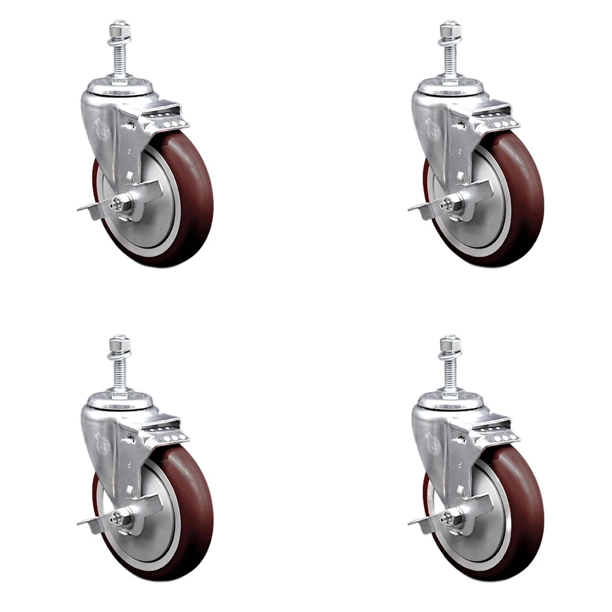 Service Caster, 5Inch x 1 1/4Inch Stem Casters, Wheel Diameter 5 in, Caster Type Swivel, Package (qty.) 4, Model SCC-SSTS20S514-PPUB-MRN-TLB-M1015-4