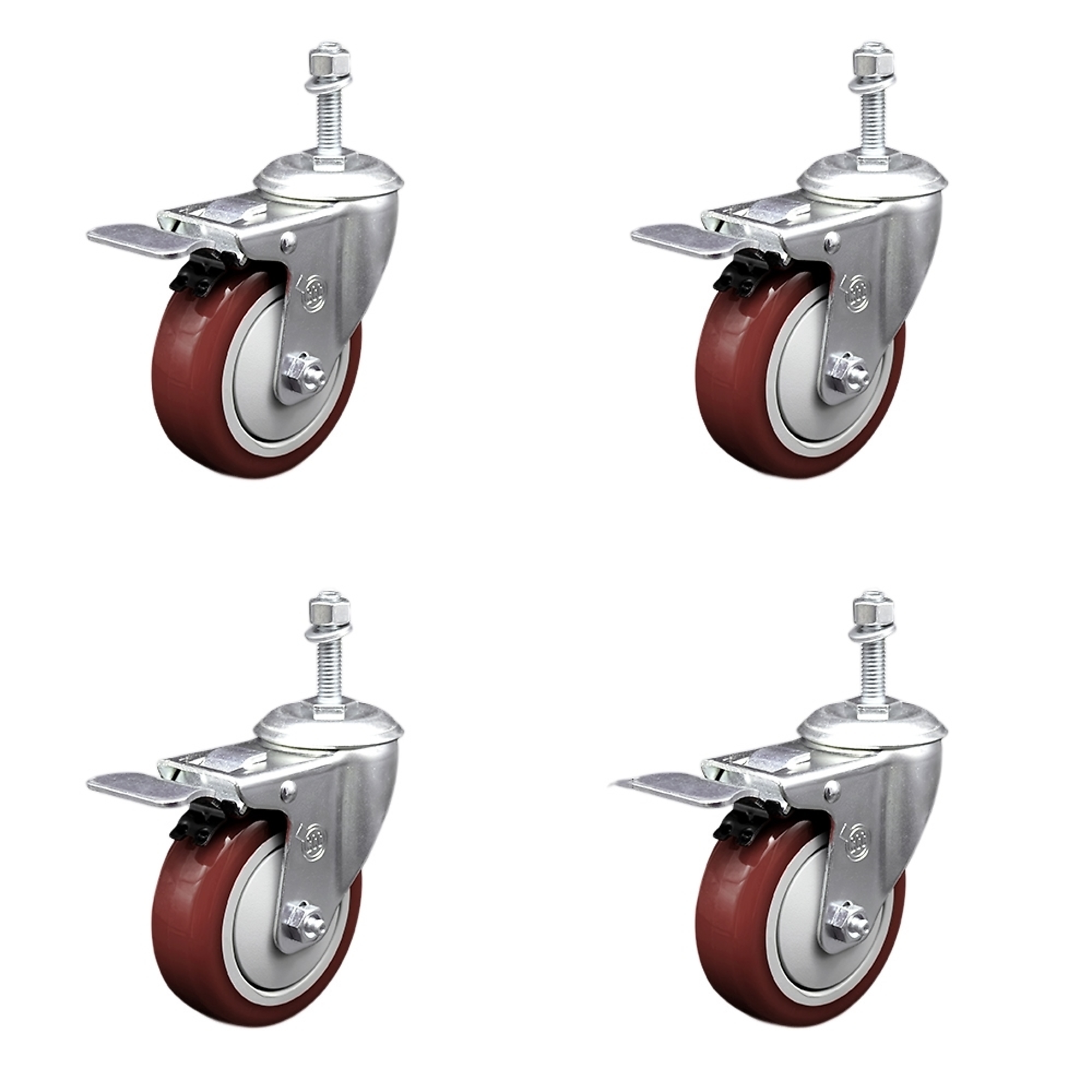 Service Caster, 4Inch x 1 1/4Inch Stem Casters, Wheel Diameter 4 in, Caster Type Swivel, Package (qty.) 4, Model SCC-SSTSTTL20S414-PPUB-MRN-M1015-4