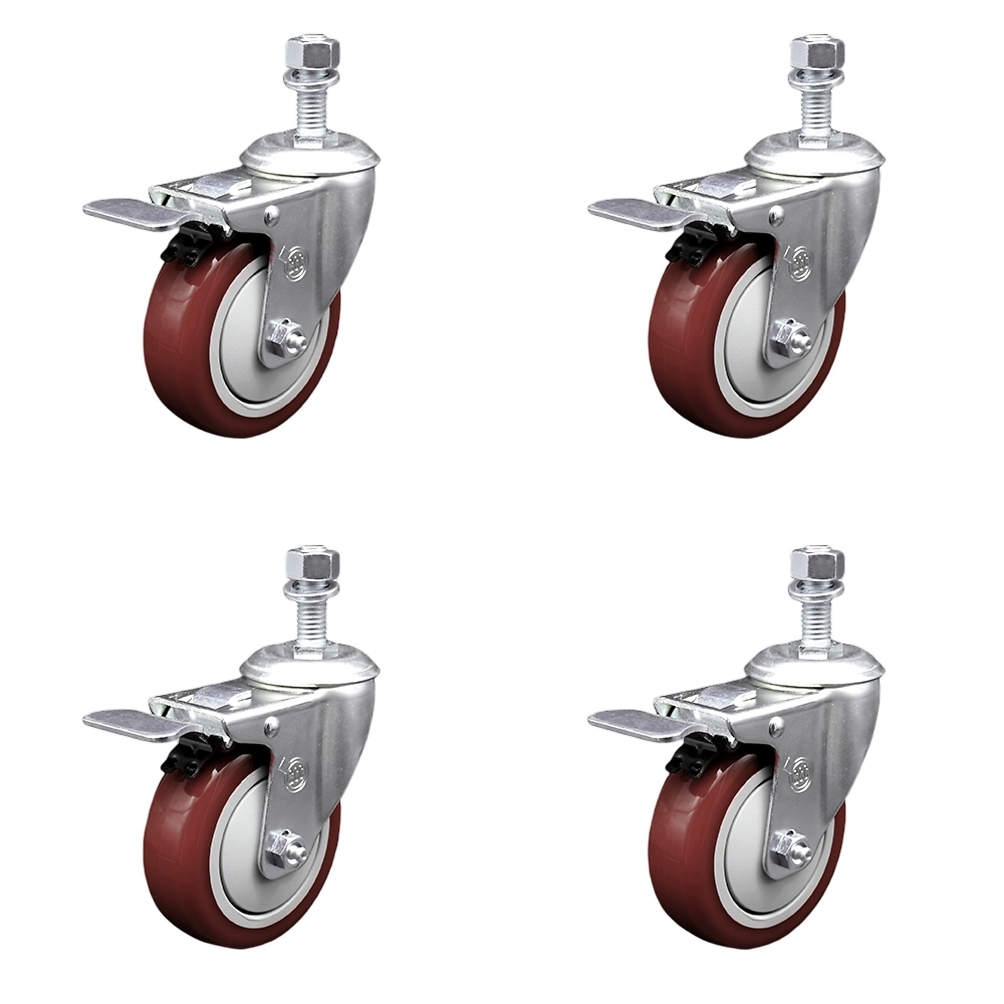 Service Caster, 4Inch x 1 1/4Inch Stem Casters, Wheel Diameter 4 in, Caster Type Swivel, Package (qty.) 4, Model SCC-SSTSTTL20S414-PPUB-MRN-M1215-4