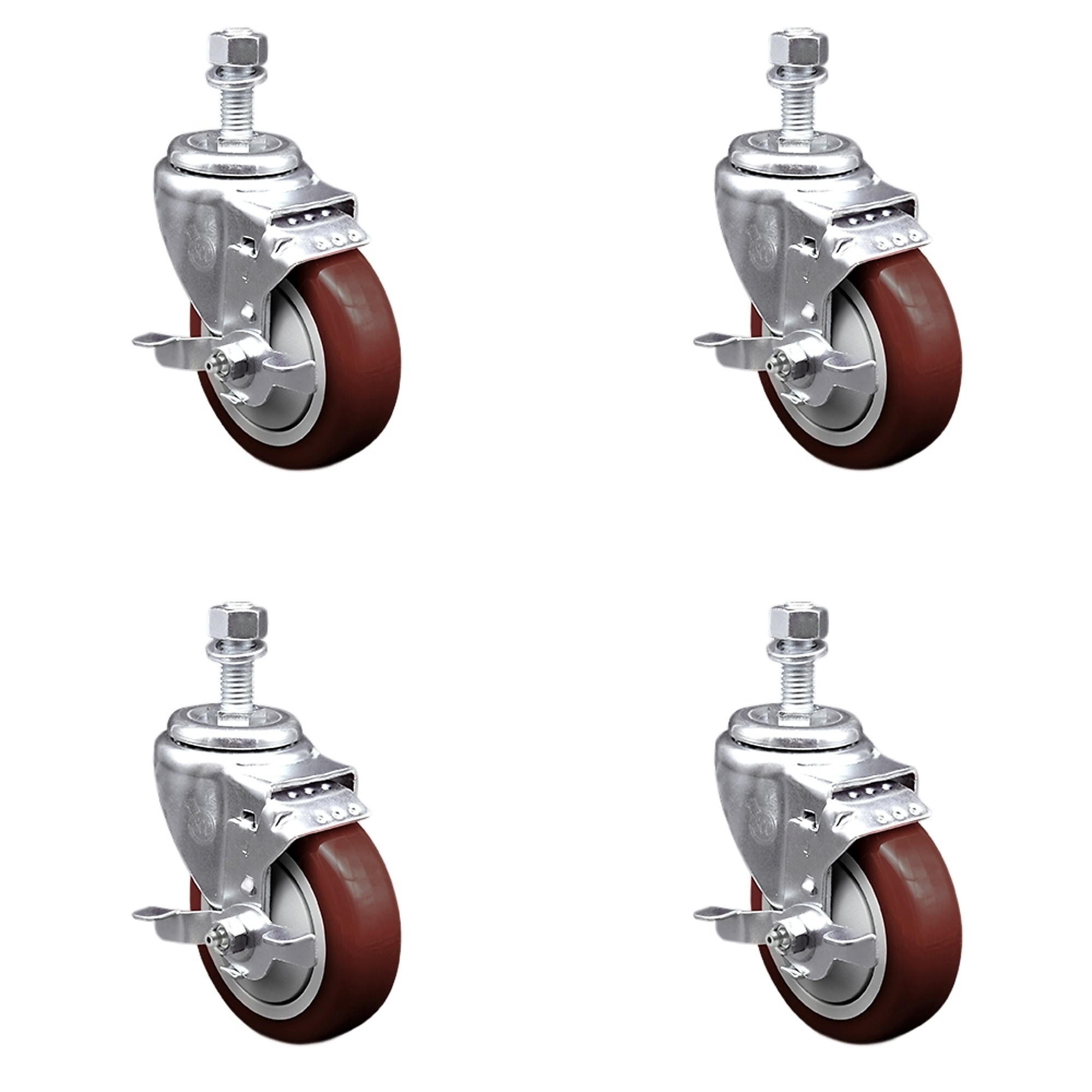 Service Caster, 4Inch x 1 1/4Inch Stem Casters, Wheel Diameter 4 in, Caster Type Swivel, Package (qty.) 4, Model SCC-TS20S414-PPUB-MRN-TLB-M1215-4