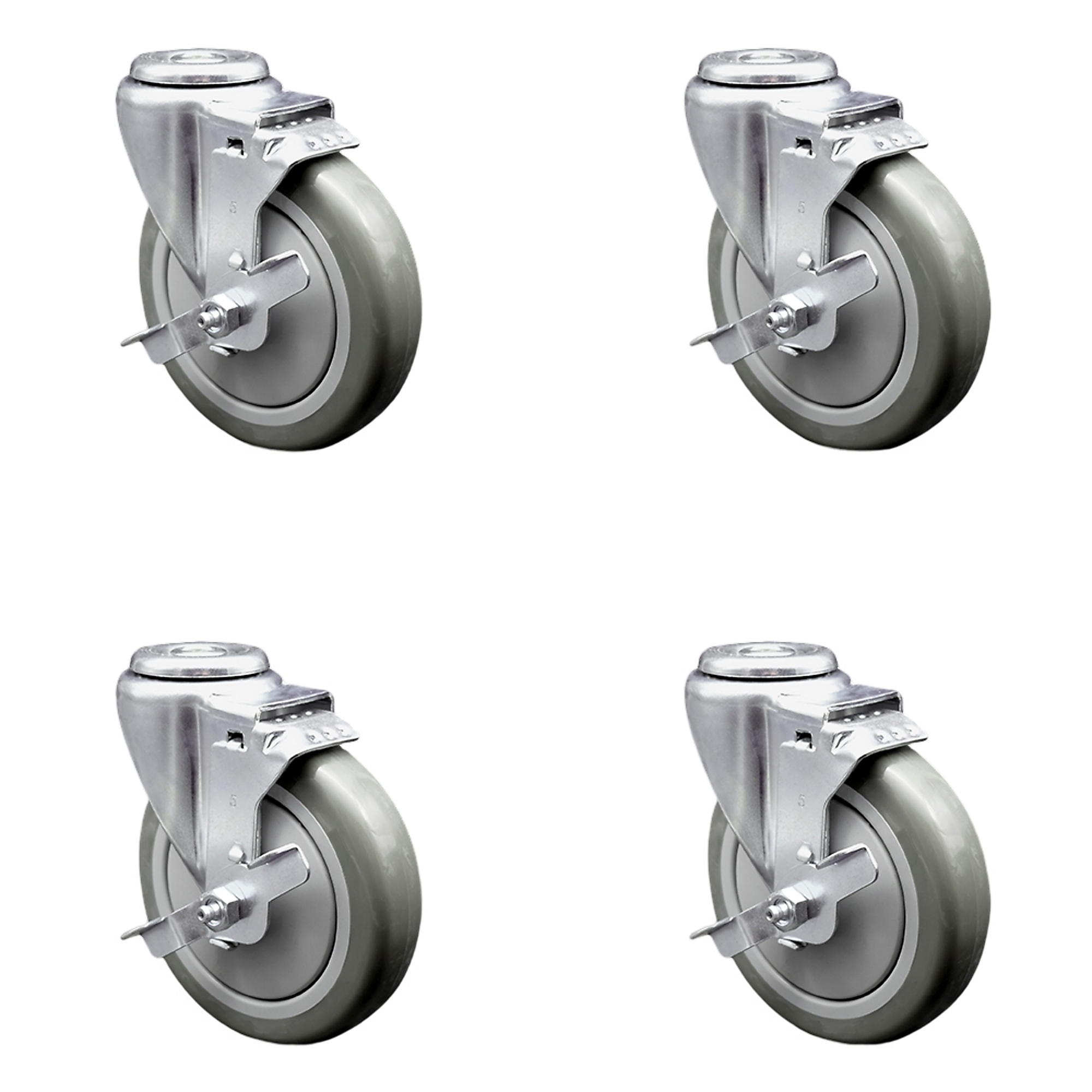 Service Caster, 5Inch x 1 1/4Inch Stem Casters, Wheel Diameter 5 in, Caster Type Swivel, Package (qty.) 4, Model SCC-BH20S514-PPUB-TLB-4