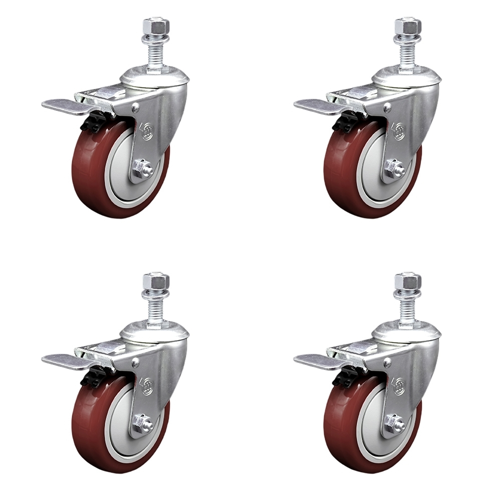 Service Caster, 4Inch x 1 1/4Inch Stem Casters, Wheel Diameter 4 in, Caster Type Swivel, Package (qty.) 4, Model SCC-TSTTL20S414-PPUB-MRN-M1215-4