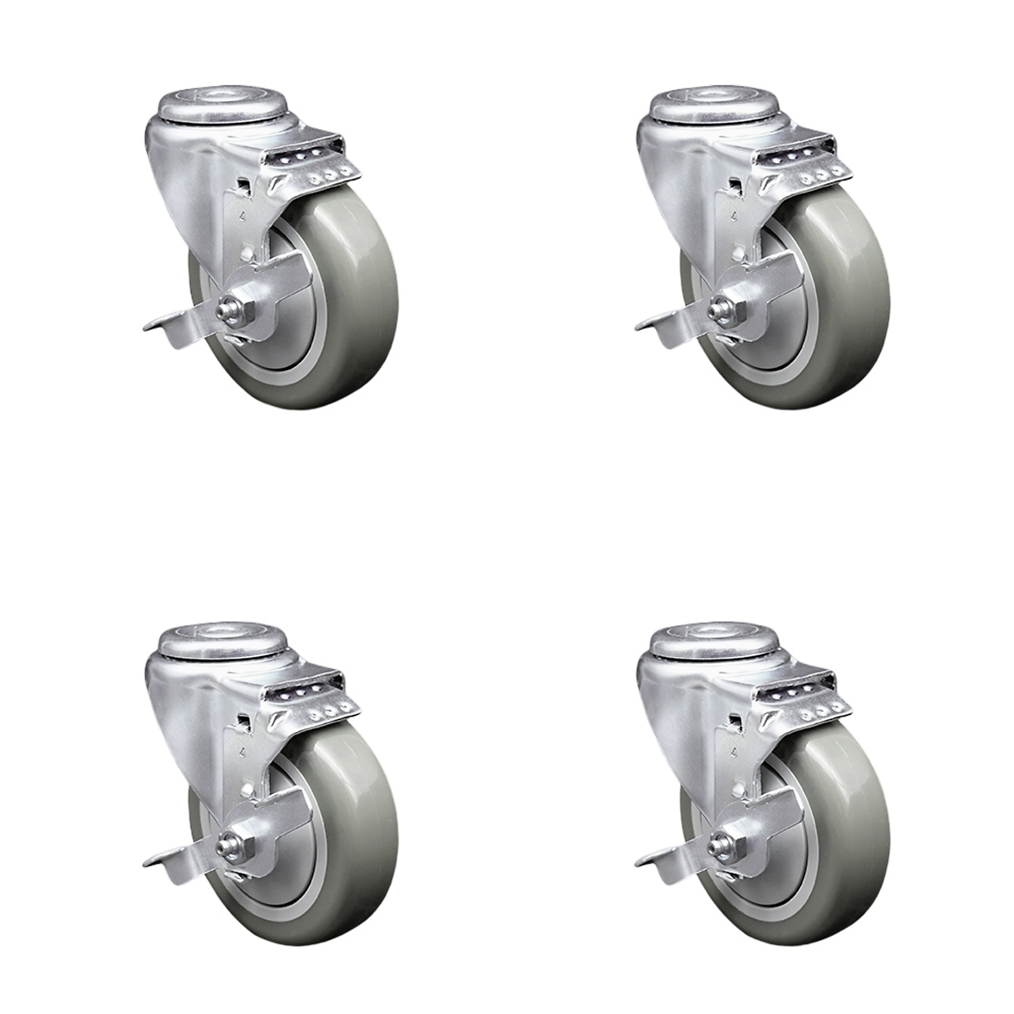 Service Caster, 4Inch x 1 1/4Inch Stem Casters, Wheel Diameter 4 in, Caster Type Swivel, Package (qty.) 4, Model SCC-BH20S414-PPUB-TLB-4