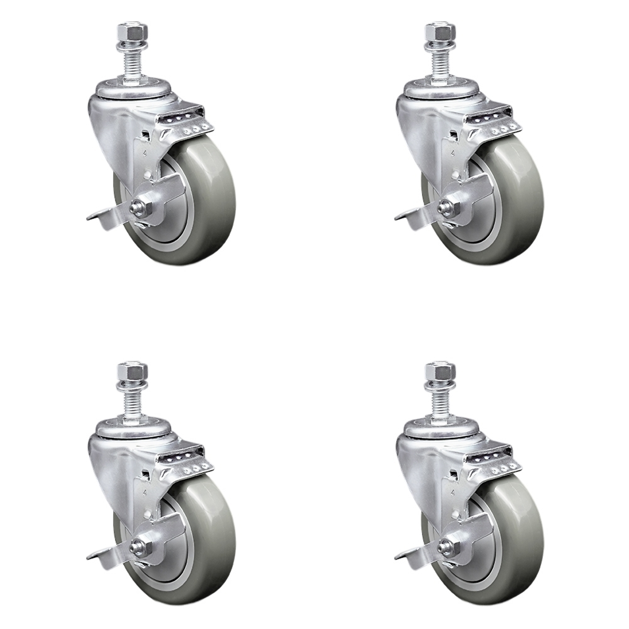 Service Caster, 4Inch x 1 1/4Inch Stem Casters, Wheel Diameter 4 in, Caster Type Swivel, Package (qty.) 4, Model SCC-TS20S414-PPUB-TLB-121315-4