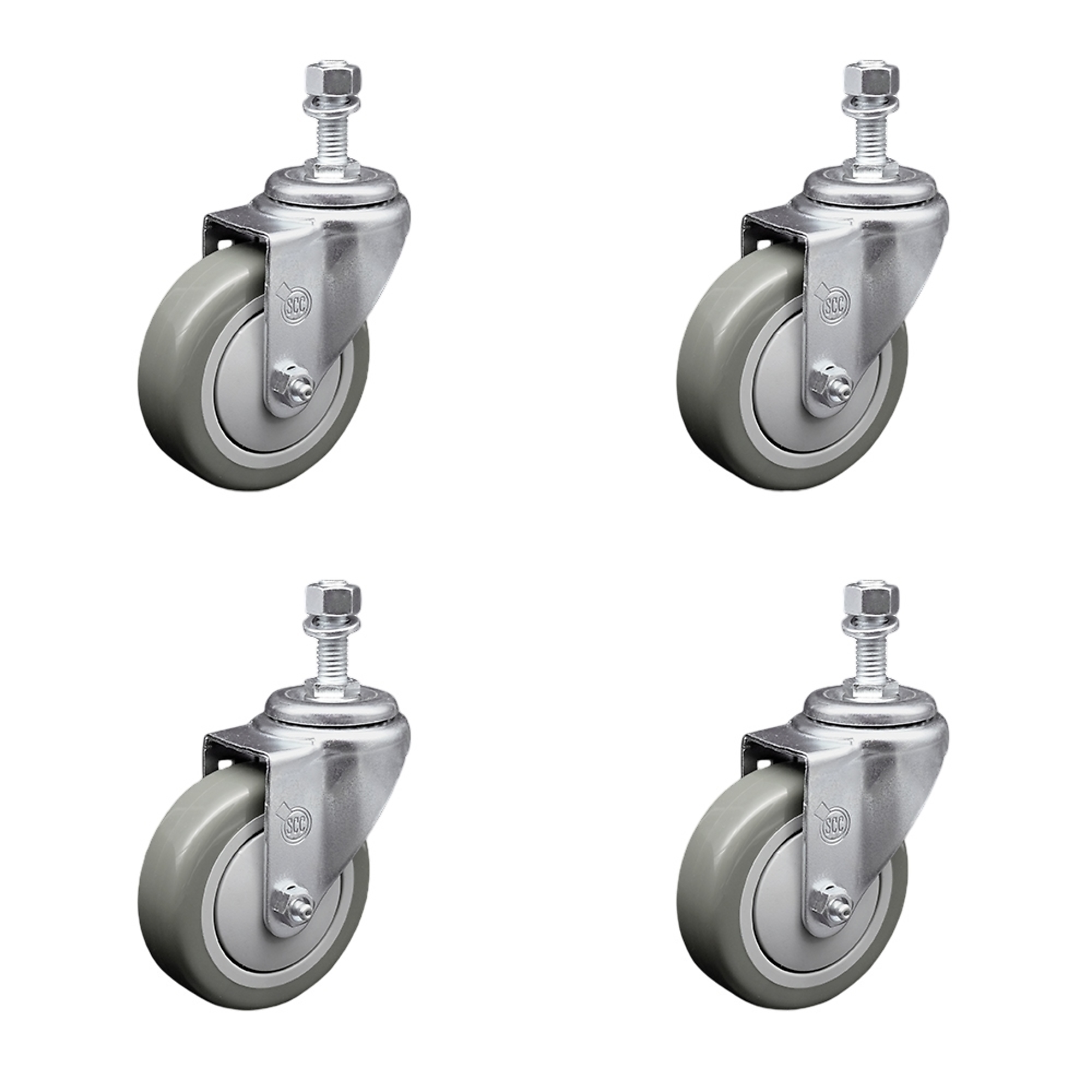 Service Caster, 4Inch x 1 1/4Inch Stem Casters, Wheel Diameter 4 in, Caster Type Swivel, Package (qty.) 4, Model SCC-TS20S414-PPUB-121315-4