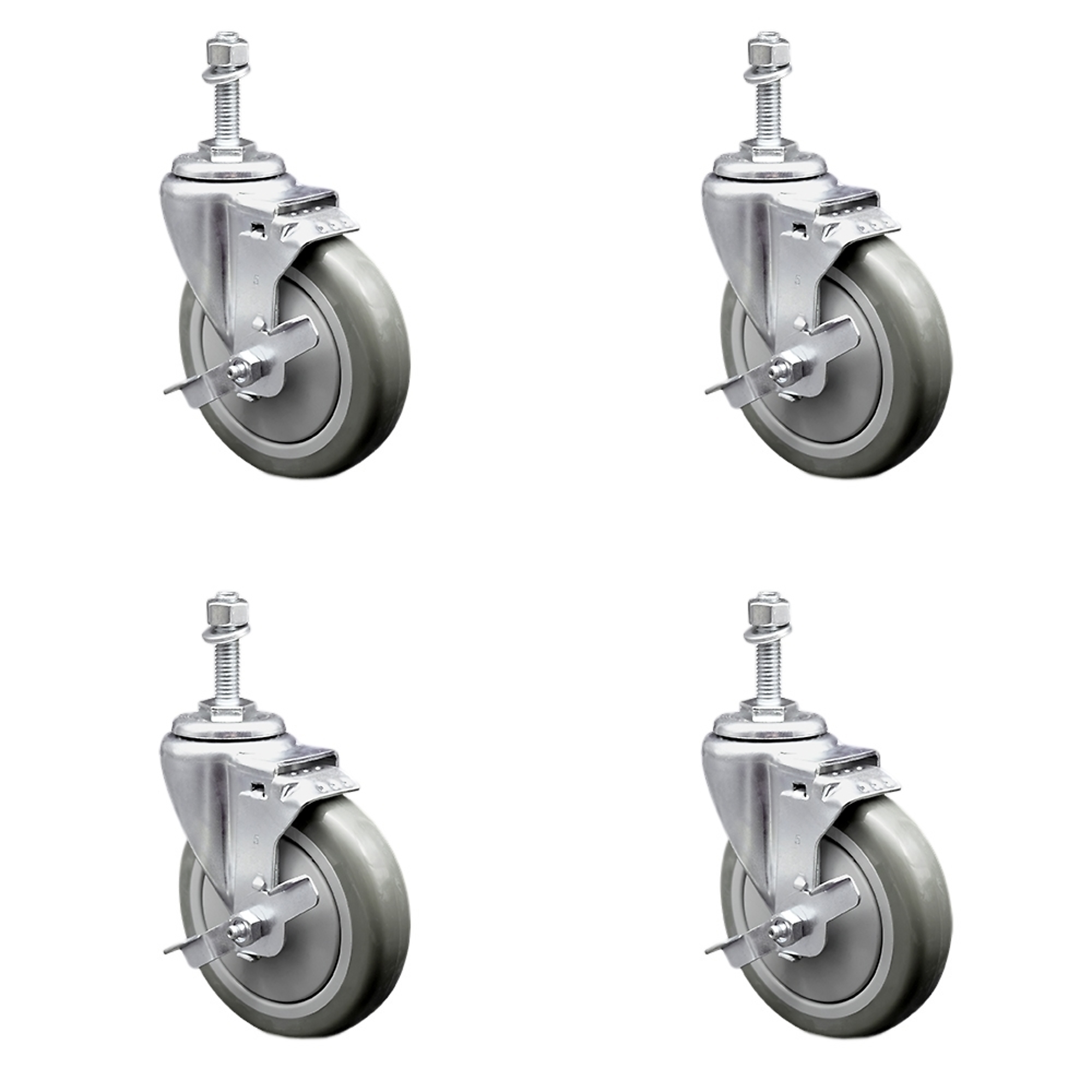 Service Caster, 5Inch x 1 1/4Inch Stem Casters, Wheel Diameter 5 in, Caster Type Swivel, Package (qty.) 4, Model SCC-TS20S514-PPUB-TLB-381615-4