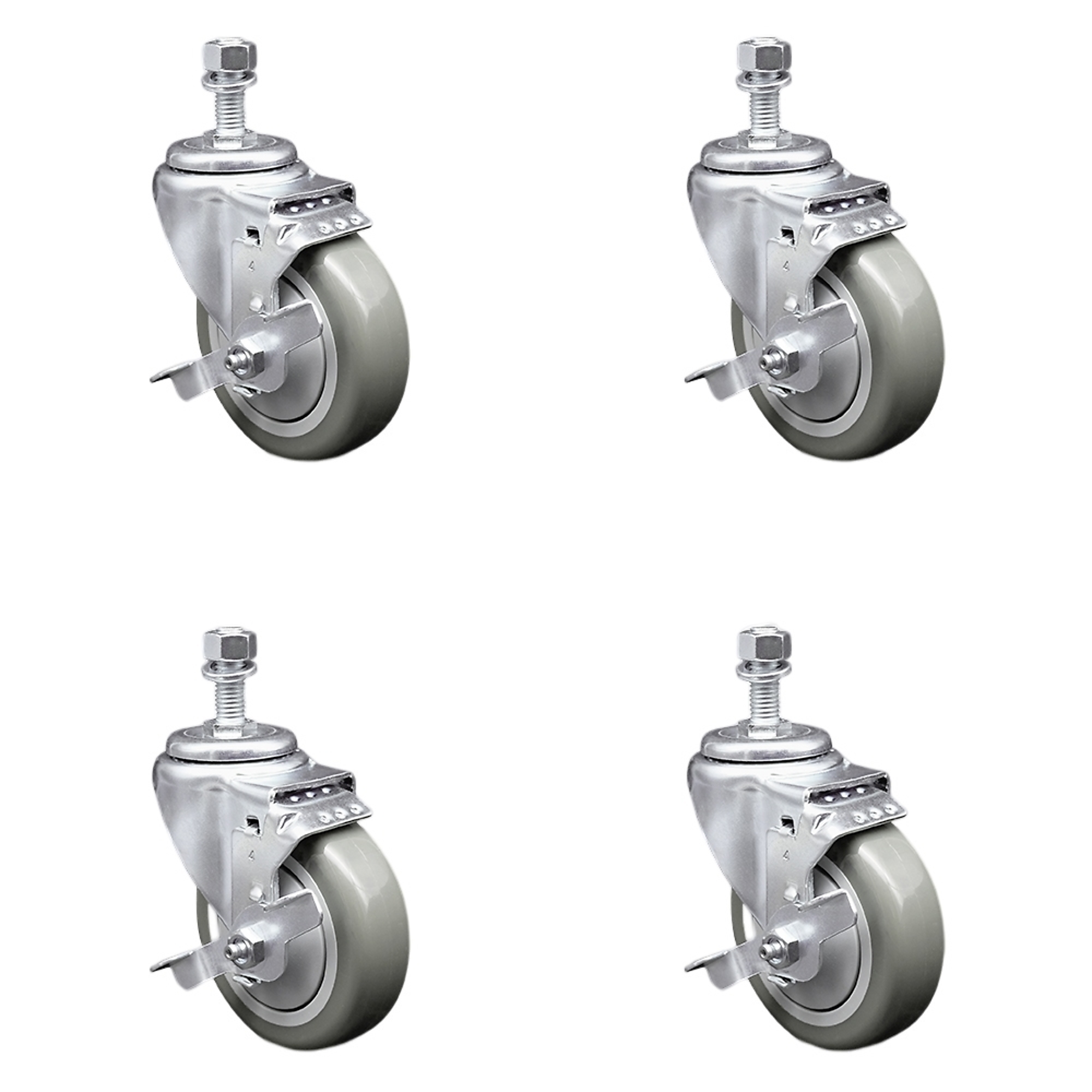 Service Caster, 4Inch x 1 1/4Inch Stem Casters, Wheel Diameter 4 in, Caster Type Swivel, Package (qty.) 4, Model SCC-SSTS20S414-PPUB-TLB-121315-4