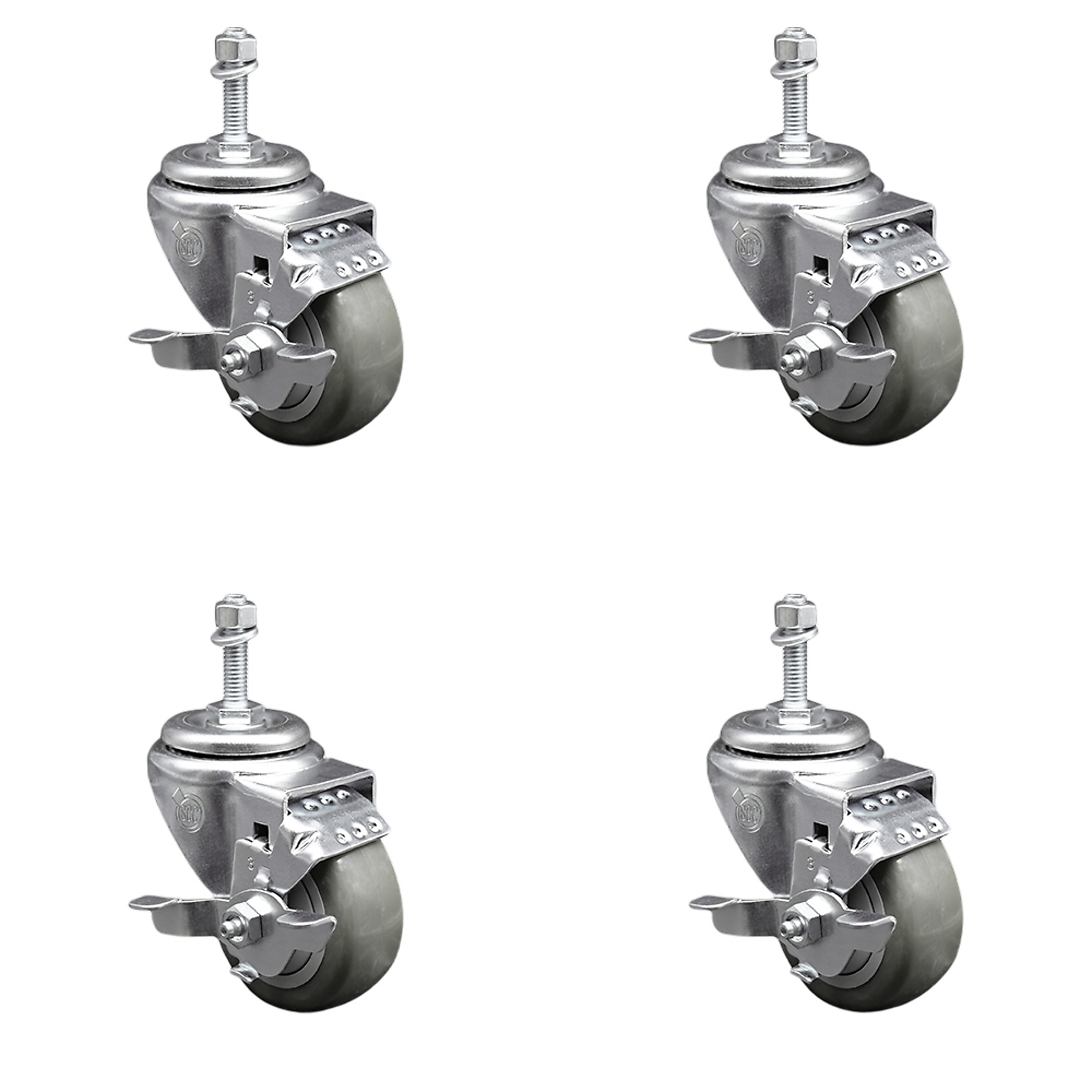 Service Caster, 3 1/2Inch x 1 1/4Inch Stem Casters, Wheel Diameter 3.5 in, Caster Type Swivel, Package (qty.) 4, Model SCC-TS20S3514-PPUB-TLB-M1015-4