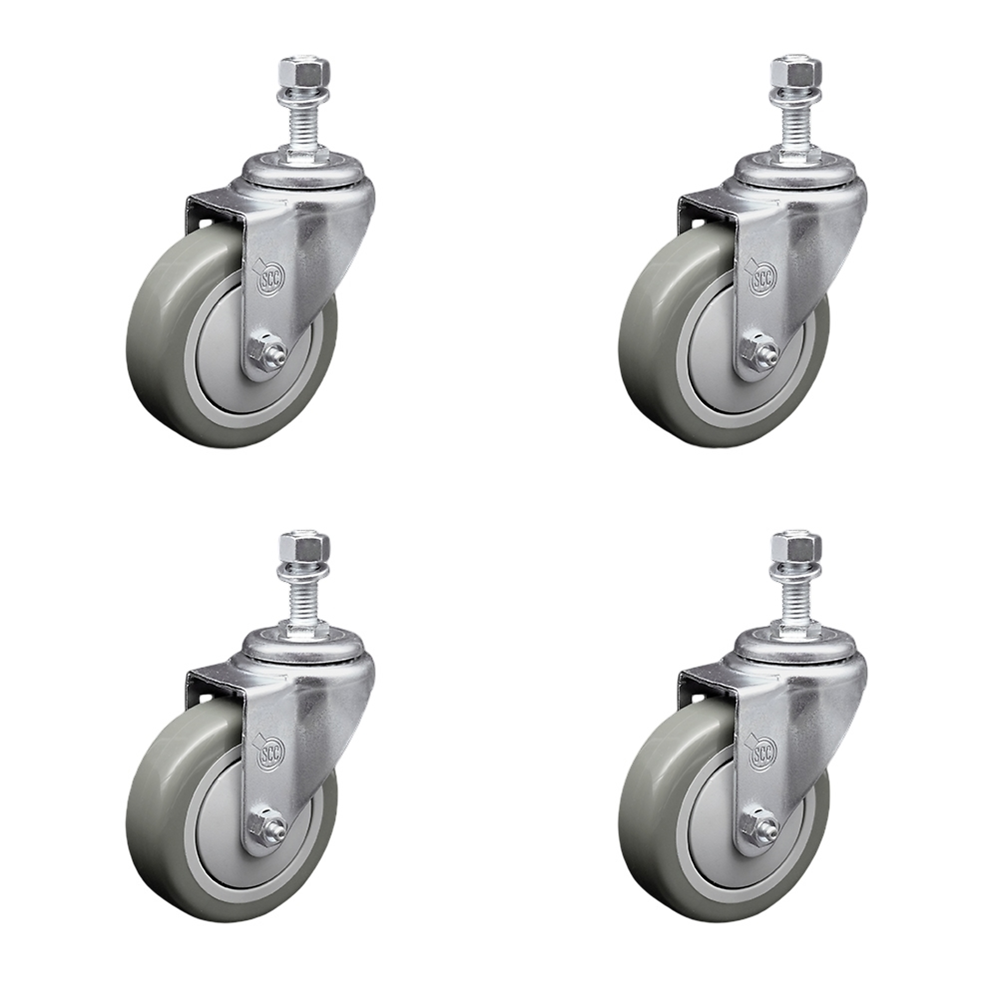 Service Caster, 4Inch x 1 1/4Inch Stem Casters, Wheel Diameter 4 in, Caster Type Swivel, Package (qty.) 4, Model SCC-SSTS20S414-PPUB-121315-4