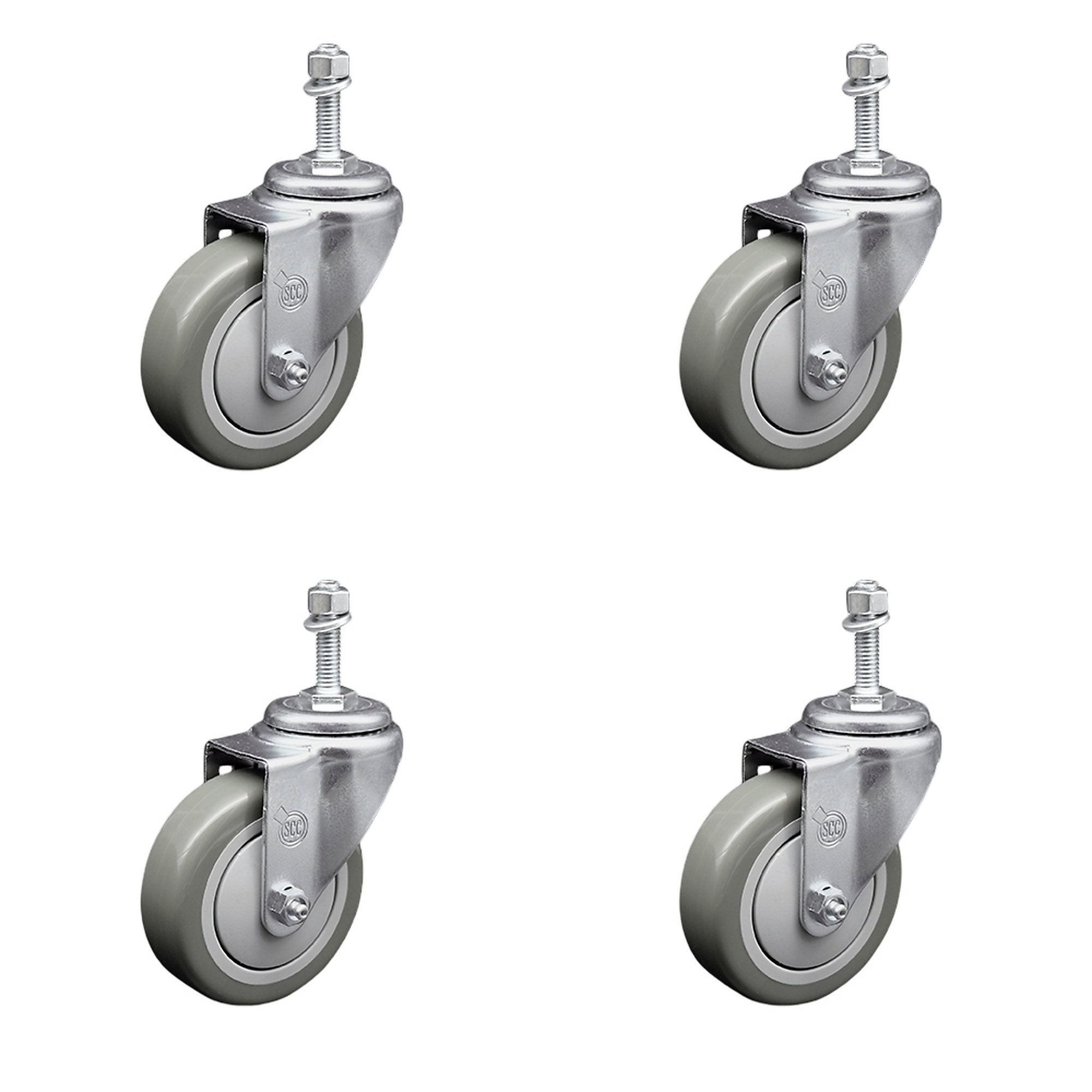 Service Caster, 4Inch x 1 1/4Inch Stem Casters, Wheel Diameter 4 in, Caster Type Swivel, Package (qty.) 4, Model SCC-TS20S414-PPUB-381615-4