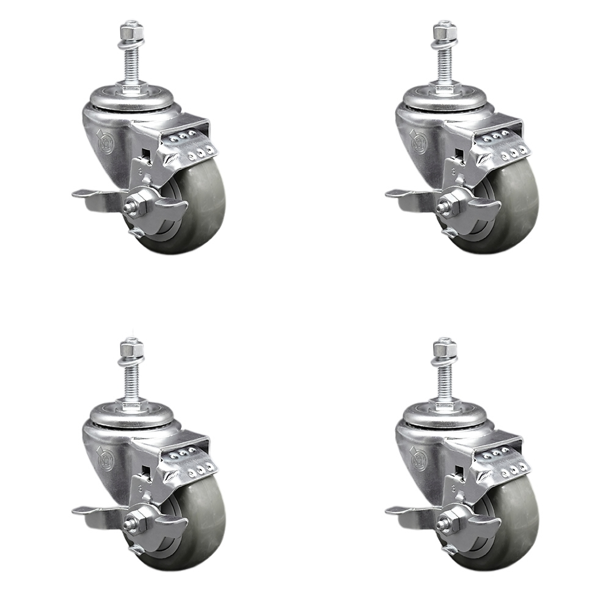 Service Caster, 3Inch x 1 1/4Inch Stem Casters, Wheel Diameter 3 in, Caster Type Swivel, Package (qty.) 4, Model SCC-SSTS20S314-PPUB-TLB-M1015-4