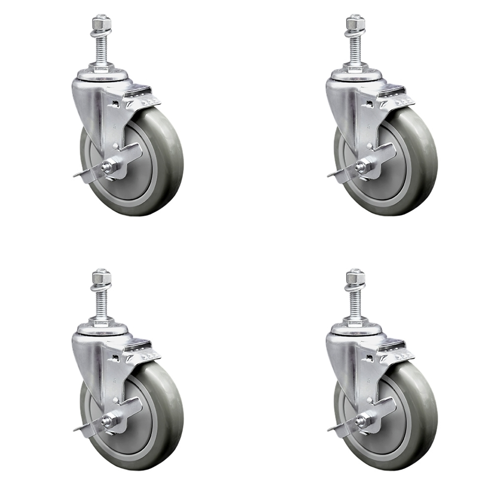 Service Caster, 5Inch x 1 1/4Inch Stem Casters, Wheel Diameter 5 in, Caster Type Swivel, Package (qty.) 4, Model SCC-TS20S514-PPUB-TLB-M1015-4