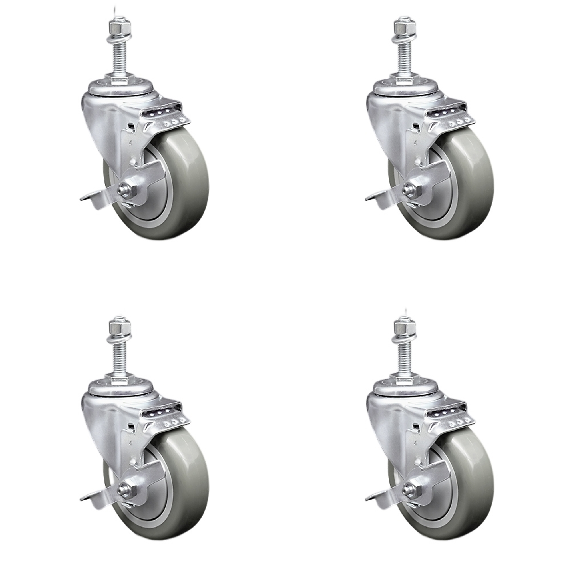 Service Caster, 4Inch x 1 1/4Inch Stem Casters, Wheel Diameter 4 in, Caster Type Swivel, Package (qty.) 4, Model SCC-SSTS20S414-PPUB-TLB-381615-4