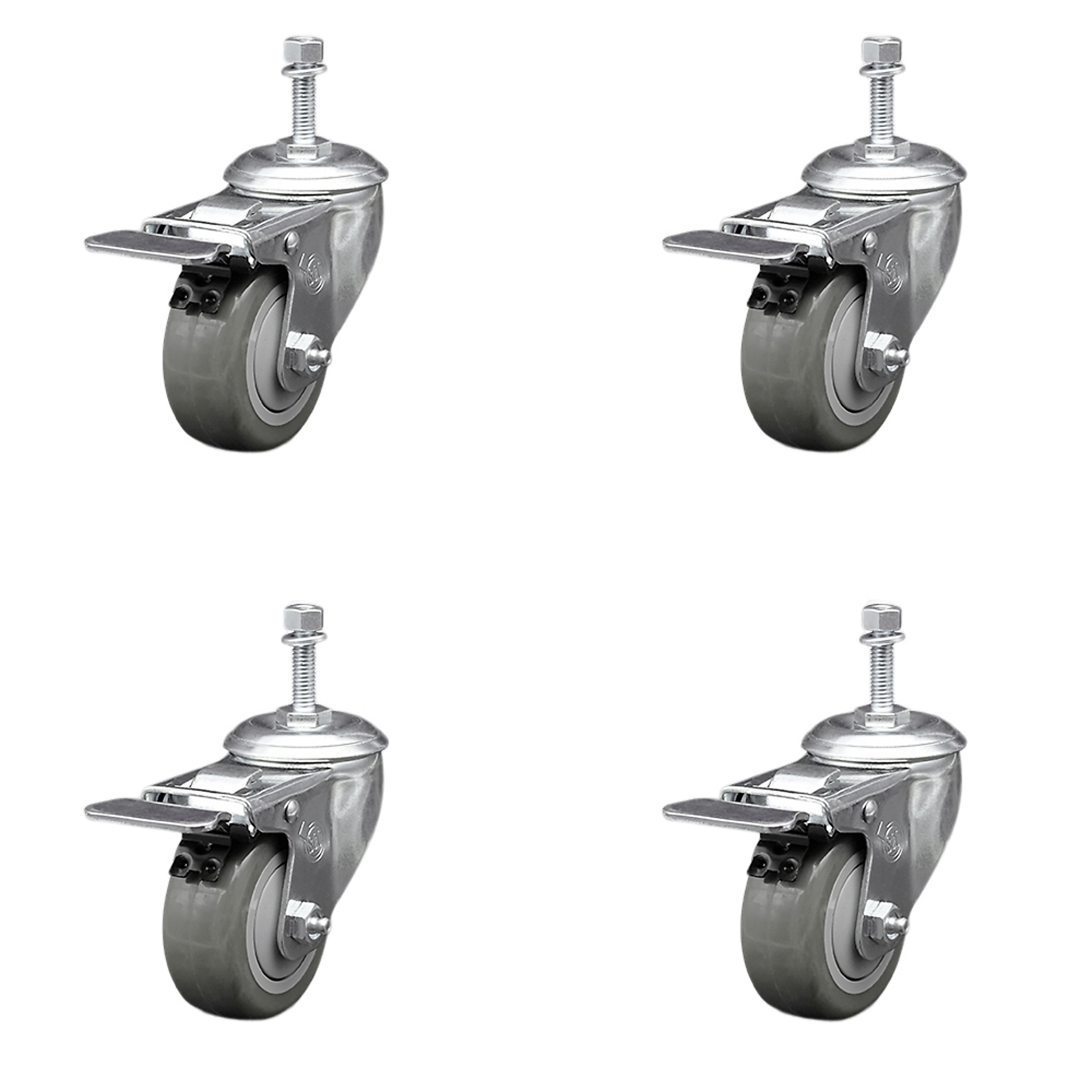 Service Caster, 3Inch x 1 1/4Inch Stem Casters, Wheel Diameter 3 in, Caster Type Swivel, Package (qty.) 4, Model SCC-SSTSTTL20S314-PPUB-M1015-4