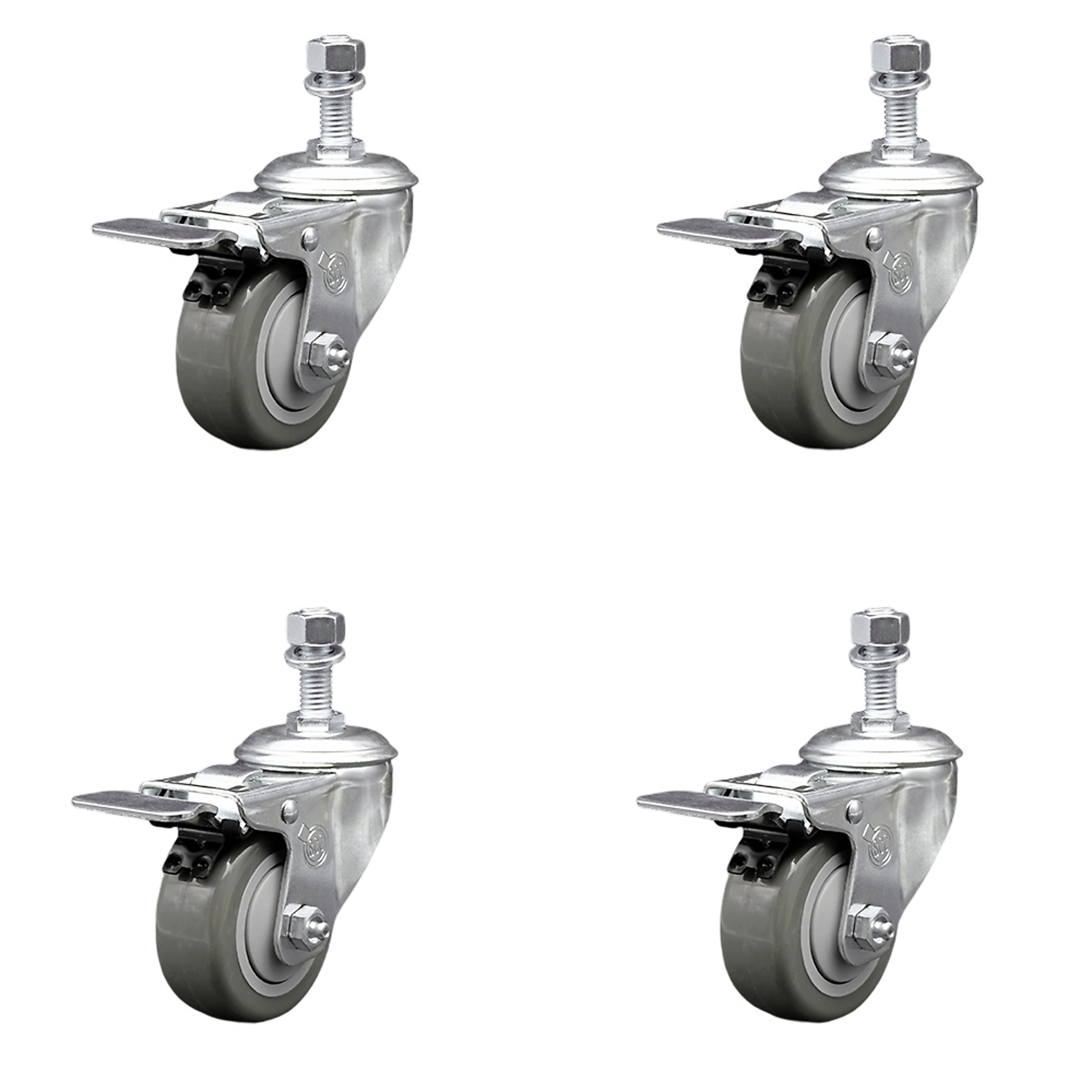 Service Caster, 3Inch x 1 1/4Inch Stem Casters, Wheel Diameter 3 in, Caster Type Swivel, Package (qty.) 4, Model SCC-TSTTL20S314-PPUB-M1215-4