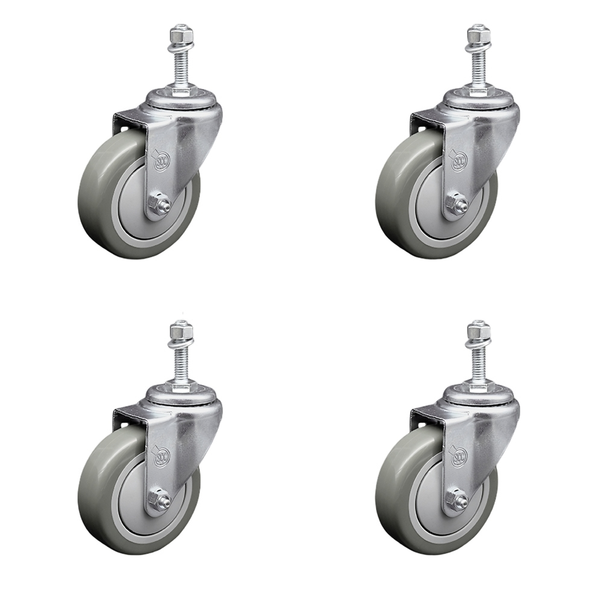 Service Caster, 4Inch x 1 1/4Inch Stem Casters, Wheel Diameter 4 in, Caster Type Swivel, Package (qty.) 4, Model SCC-SSTS20S414-PPUB-381615-4