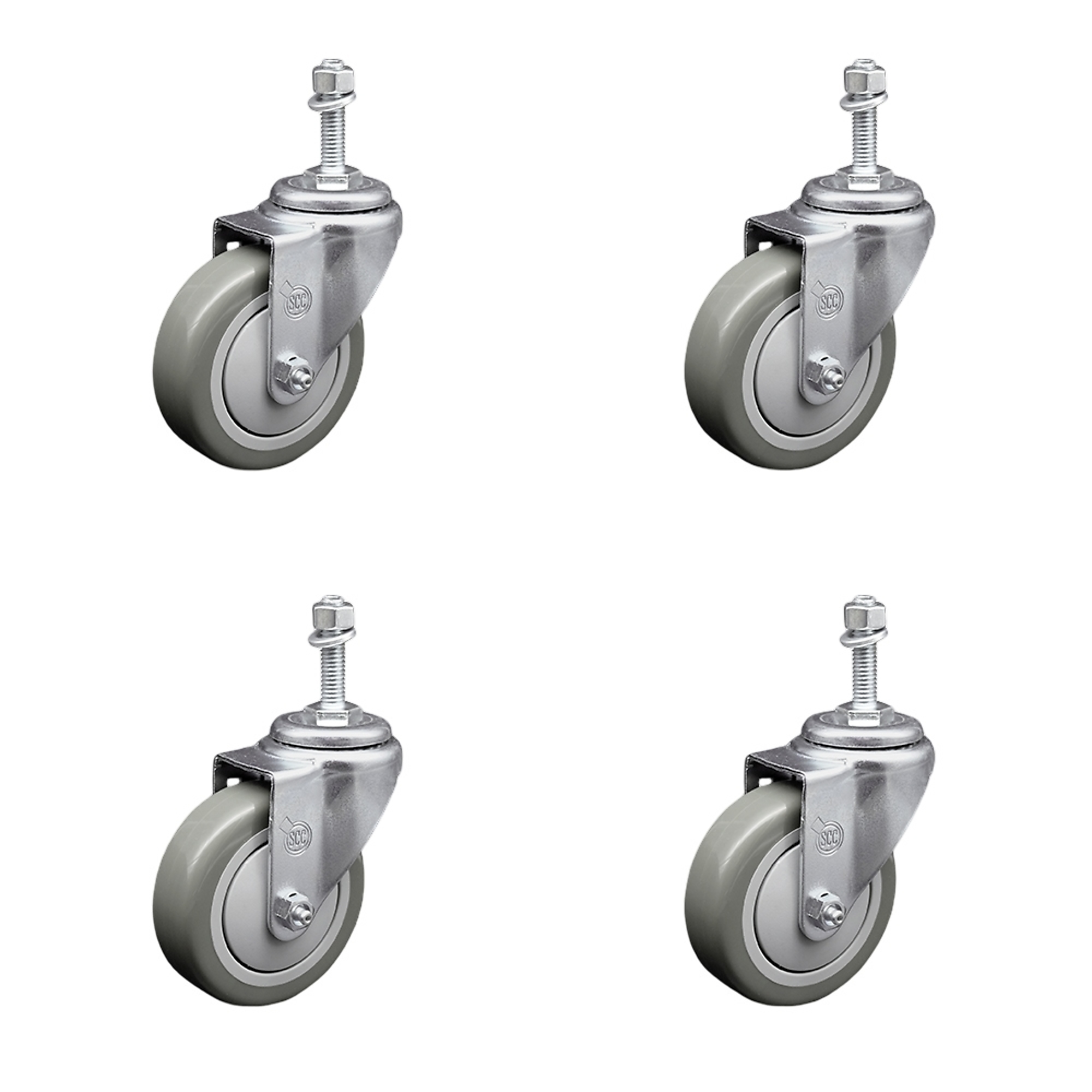 Service Caster, 4Inch x 1 1/4Inch Stem Casters, Wheel Diameter 4 in, Caster Type Swivel, Package (qty.) 4, Model SCC-TS20S414-PPUB-M1015-4