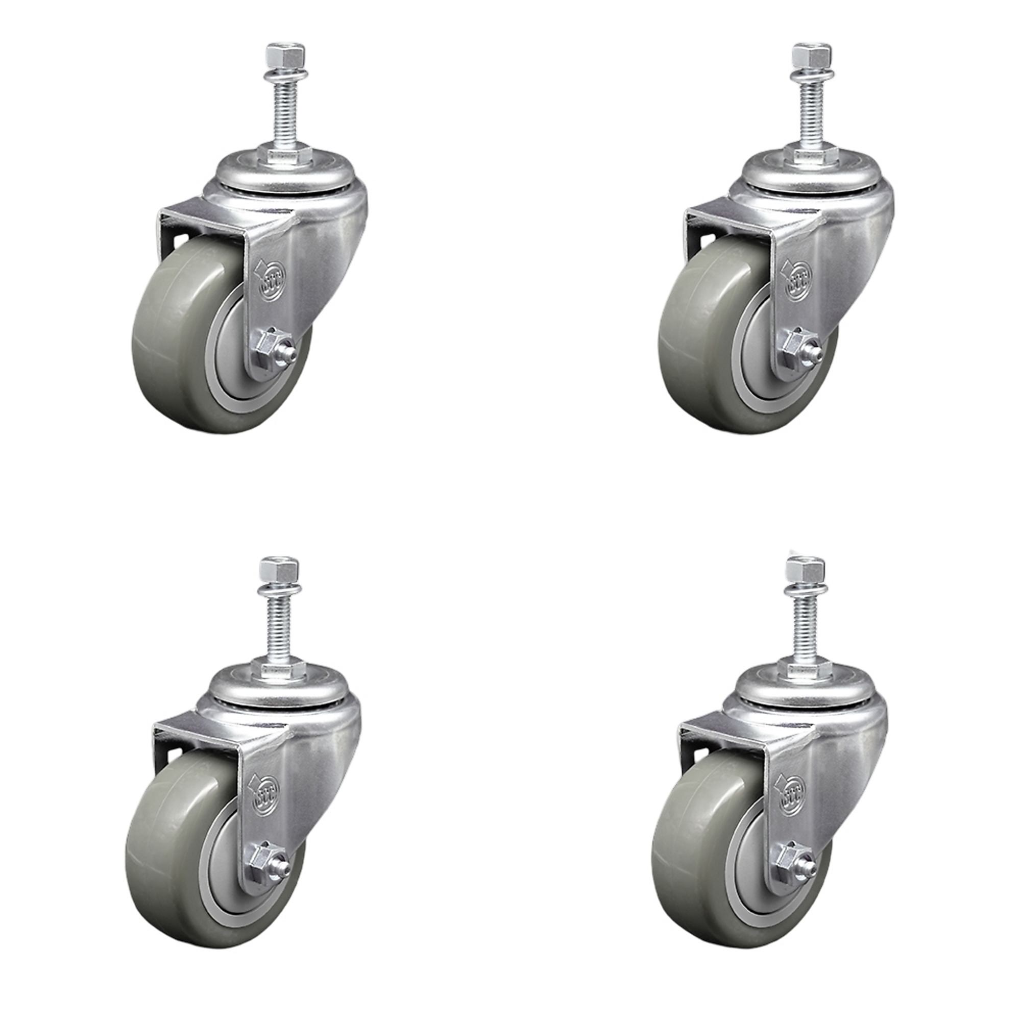 Service Caster, 3Inch x 1 1/4Inch Stem Casters, Wheel Diameter 3 in, Caster Type Swivel, Package (qty.) 4, Model SCC-SSTS20S314-PPUB-M1015-4