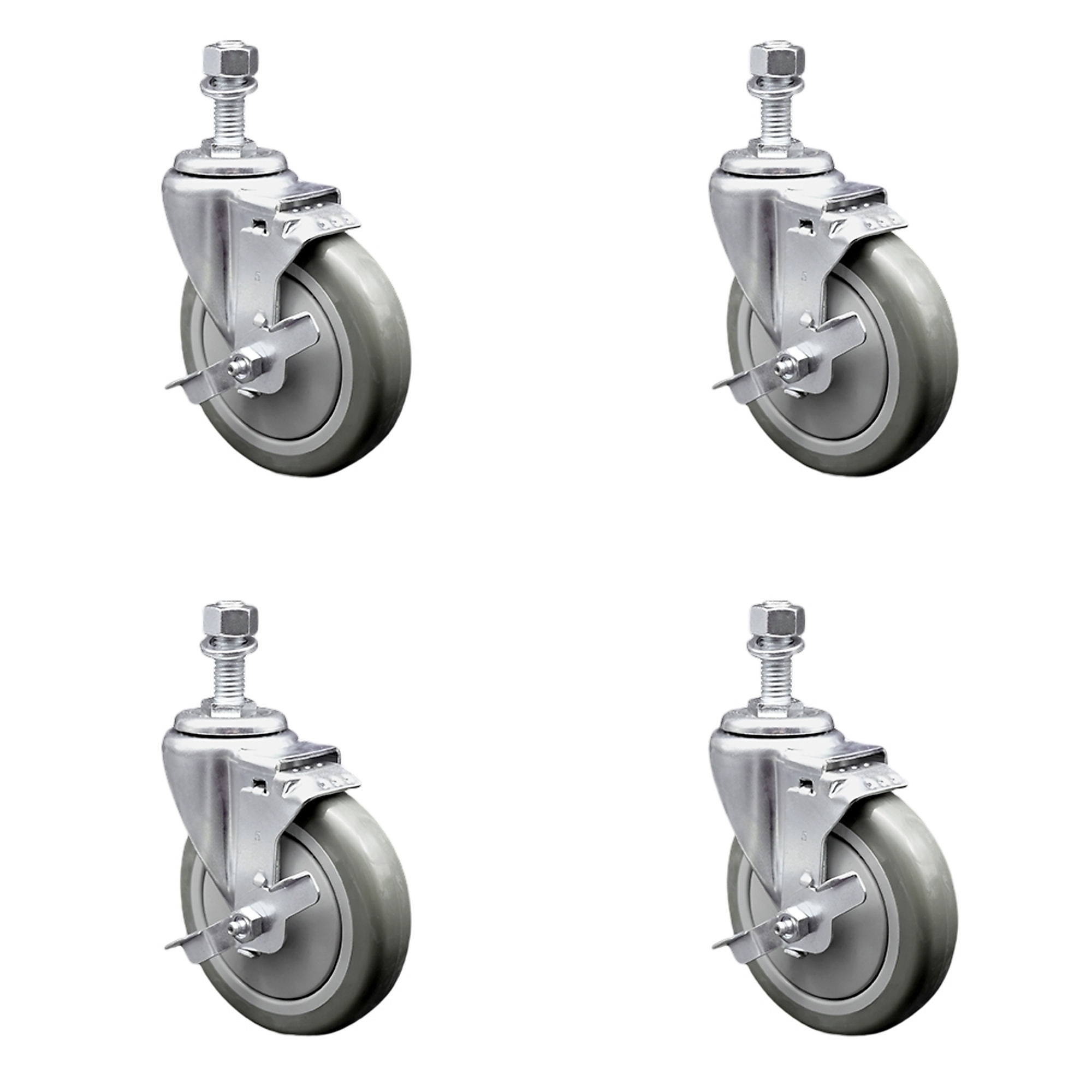 Service Caster, 5Inch x 1 1/4Inch Stem Casters, Wheel Diameter 5 in, Caster Type Swivel, Package (qty.) 4, Model SCC-TS20S514-PPUB-TLB-M1215-4