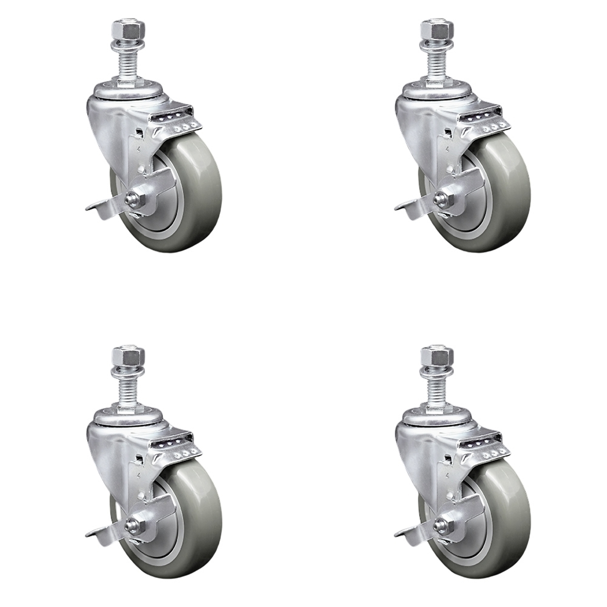 Service Caster, 4Inch x 1 1/4Inch Stem Casters, Wheel Diameter 4 in, Caster Type Swivel, Package (qty.) 4, Model SCC-SSTS20S414-PPUB-TLB-M1215-4