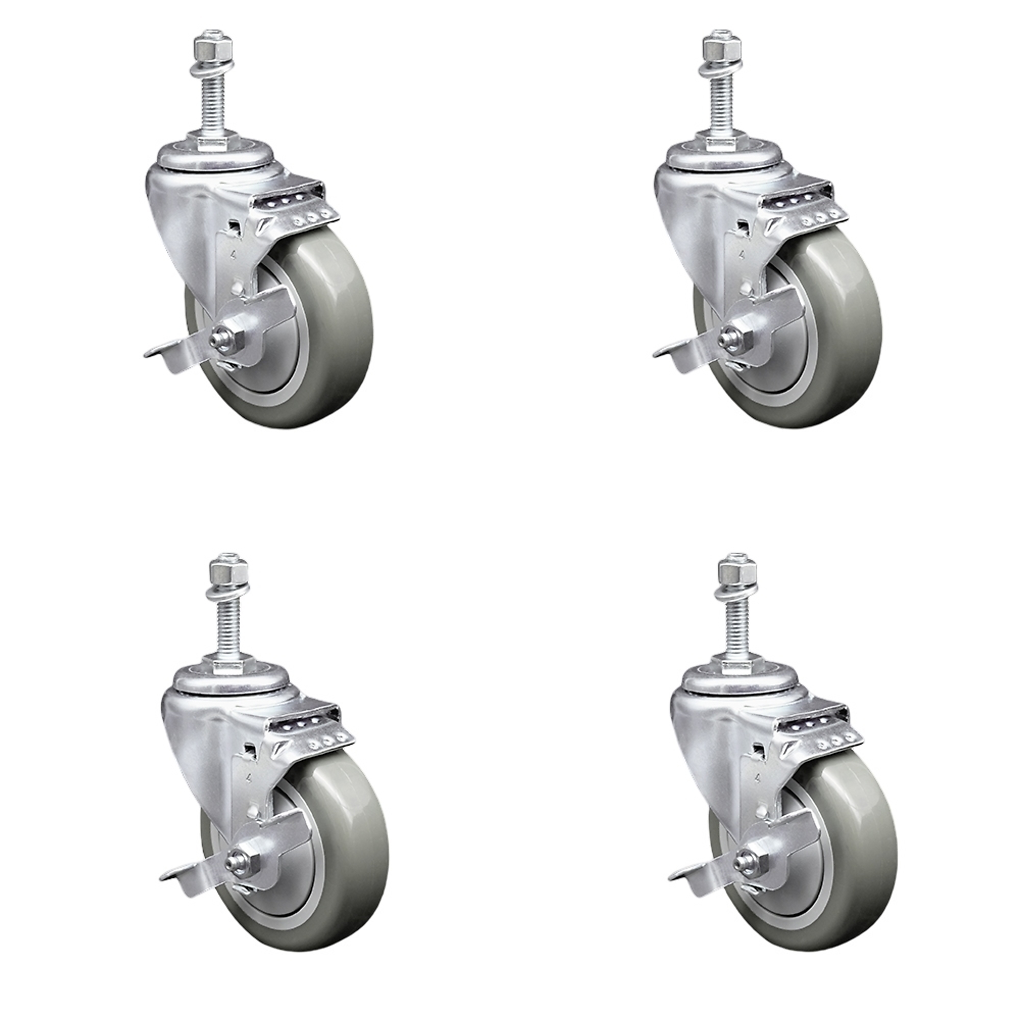 Service Caster, 4Inch x 1 1/4Inch Stem Casters, Wheel Diameter 4 in, Caster Type Swivel, Package (qty.) 4, Model SCC-TS20S414-PPUB-TLB-M1015-4