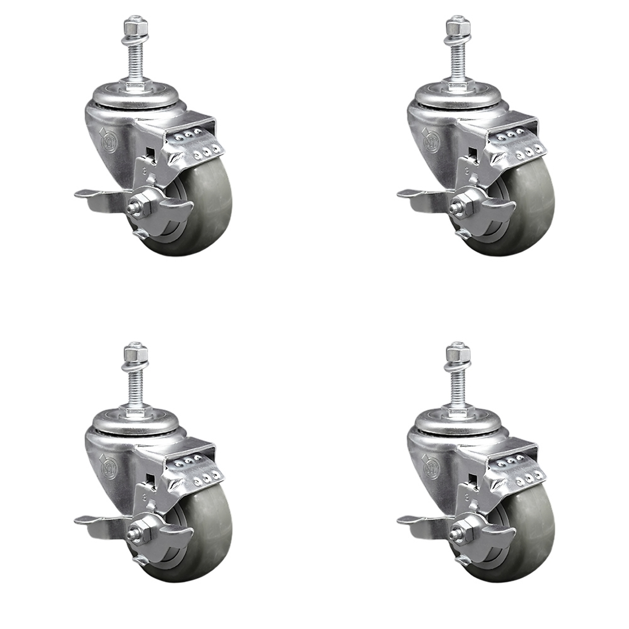 Service Caster, 3 1/2Inch x 1 1/4Inch Stem Casters, Wheel Diameter 3.5 in, Caster Type Swivel, Package (qty.) 4, Model SCC-SSTS20S3514-PPUB-TLB-M1015-