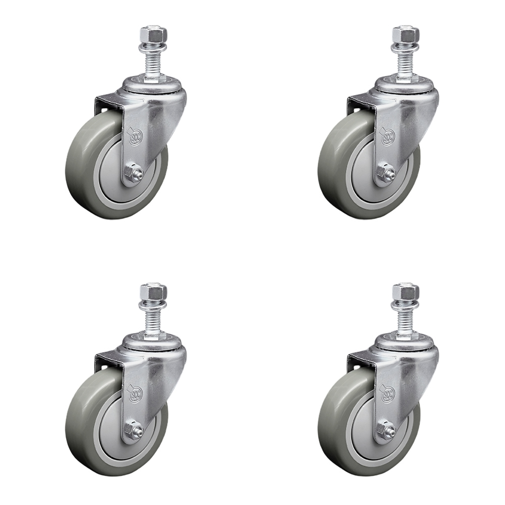 Service Caster, 4Inch x 1 1/4Inch Stem Casters, Wheel Diameter 4 in, Caster Type Swivel, Package (qty.) 4, Model SCC-TS20S414-PPUB-M1215-4