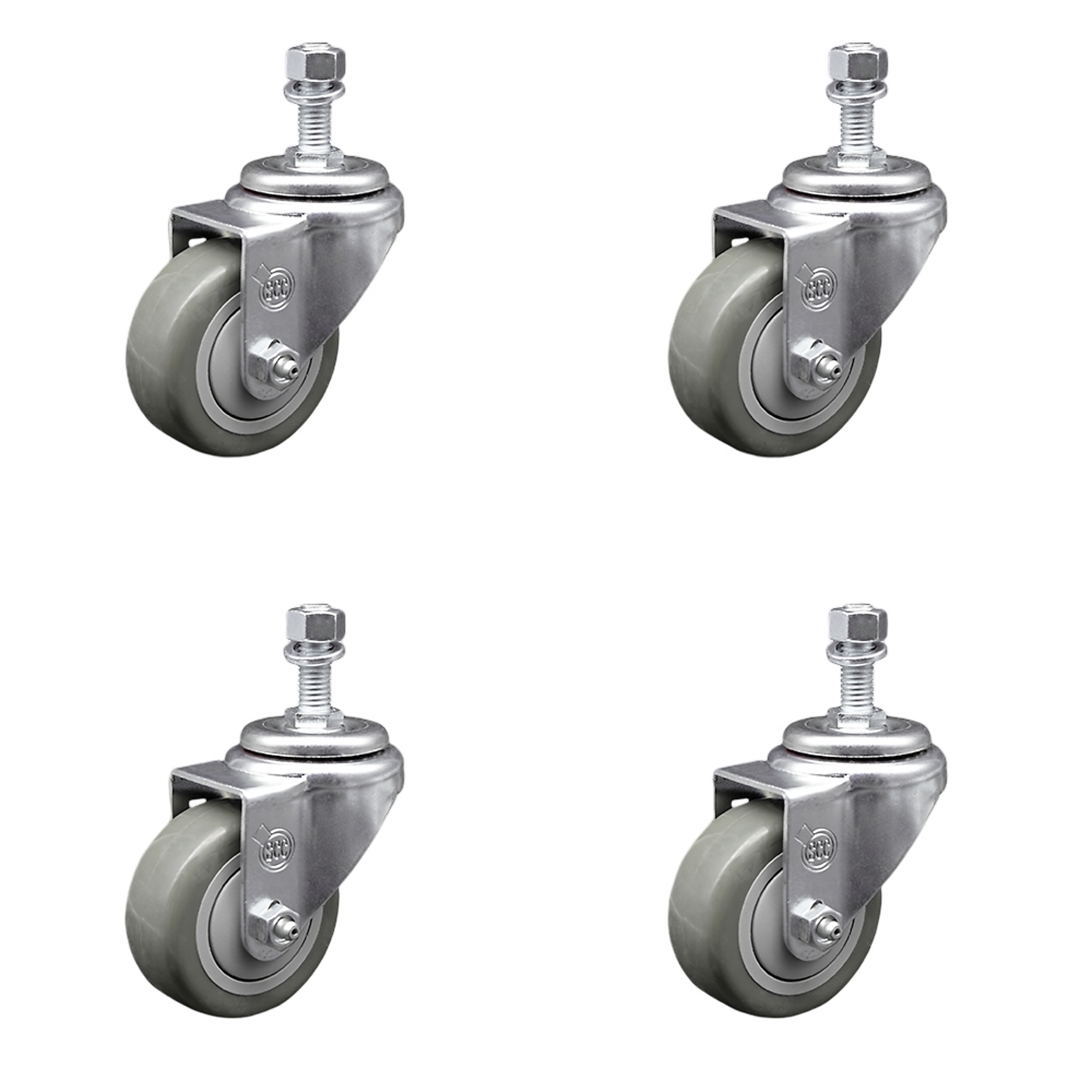 Service Caster, 3Inch x 1 1/4Inch Stem Casters, Wheel Diameter 3 in, Caster Type Swivel, Package (qty.) 4, Model SCC-SSTS20S314-PPUB-M1215-4