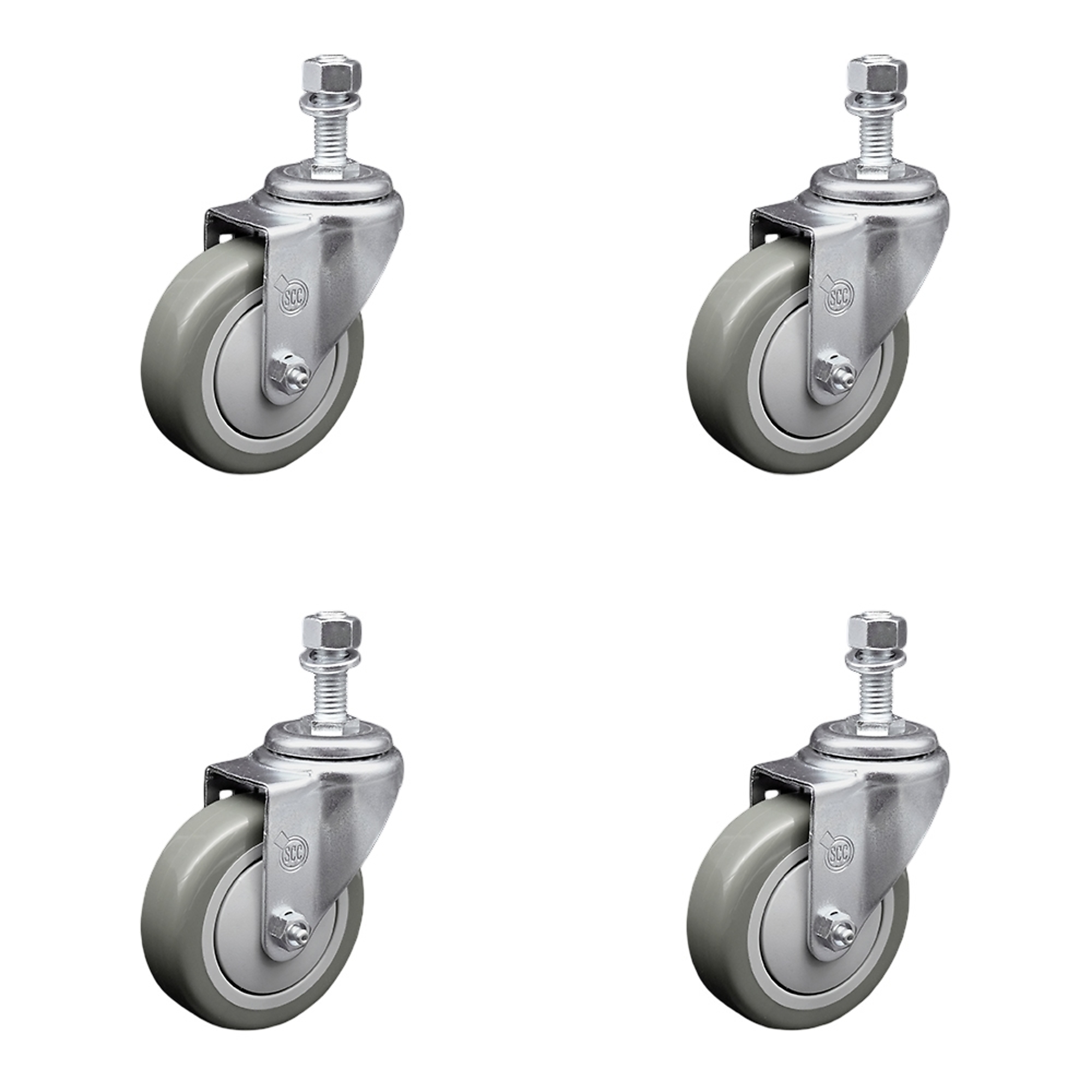 Service Caster, 4Inch x 1 1/4Inch Stem Casters, Wheel Diameter 4 in, Caster Type Swivel, Package (qty.) 4, Model SCC-SSTS20S414-PPUB-M1215-4