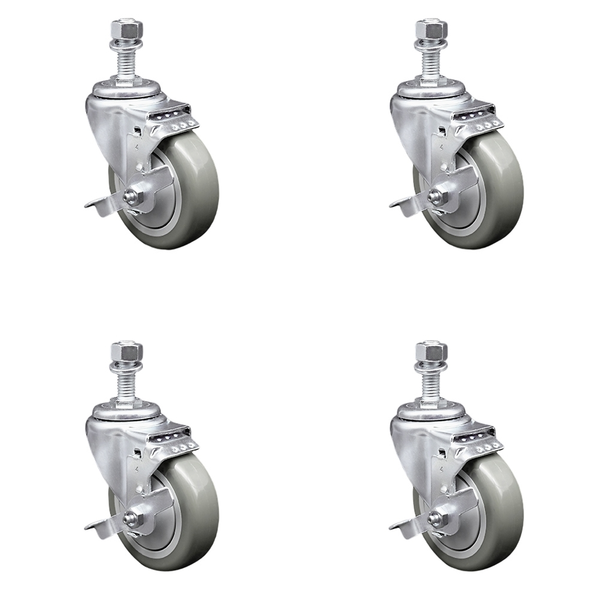 Service Caster, 4Inch x 1 1/4Inch Stem Casters, Wheel Diameter 4 in, Caster Type Swivel, Package (qty.) 4, Model SCC-TS20S414-PPUB-TLB-M1215-4