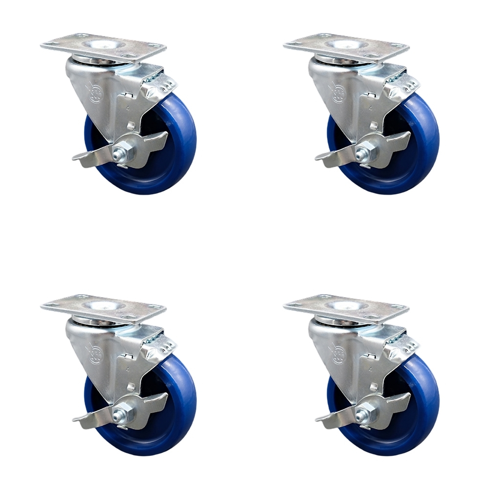 Service Caster, 4Inch x 1 1/4Inch Plate Casters, Wheel Diameter 4 in, Caster Type Swivel, Package (qty.) 4, Model SCC-SS20S414-SPUS-TLB-4