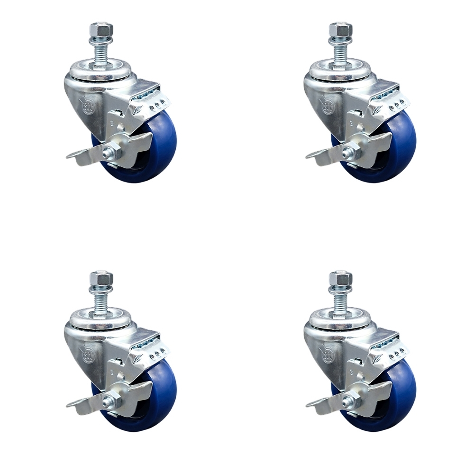 Service Caster, 3Inch x 1 1/4Inch Stem Casters, Wheel Diameter 3 in, Caster Type Swivel, Package (qty.) 4, Model SCC-SSTS20S314-SPUS-TLB-121315-4