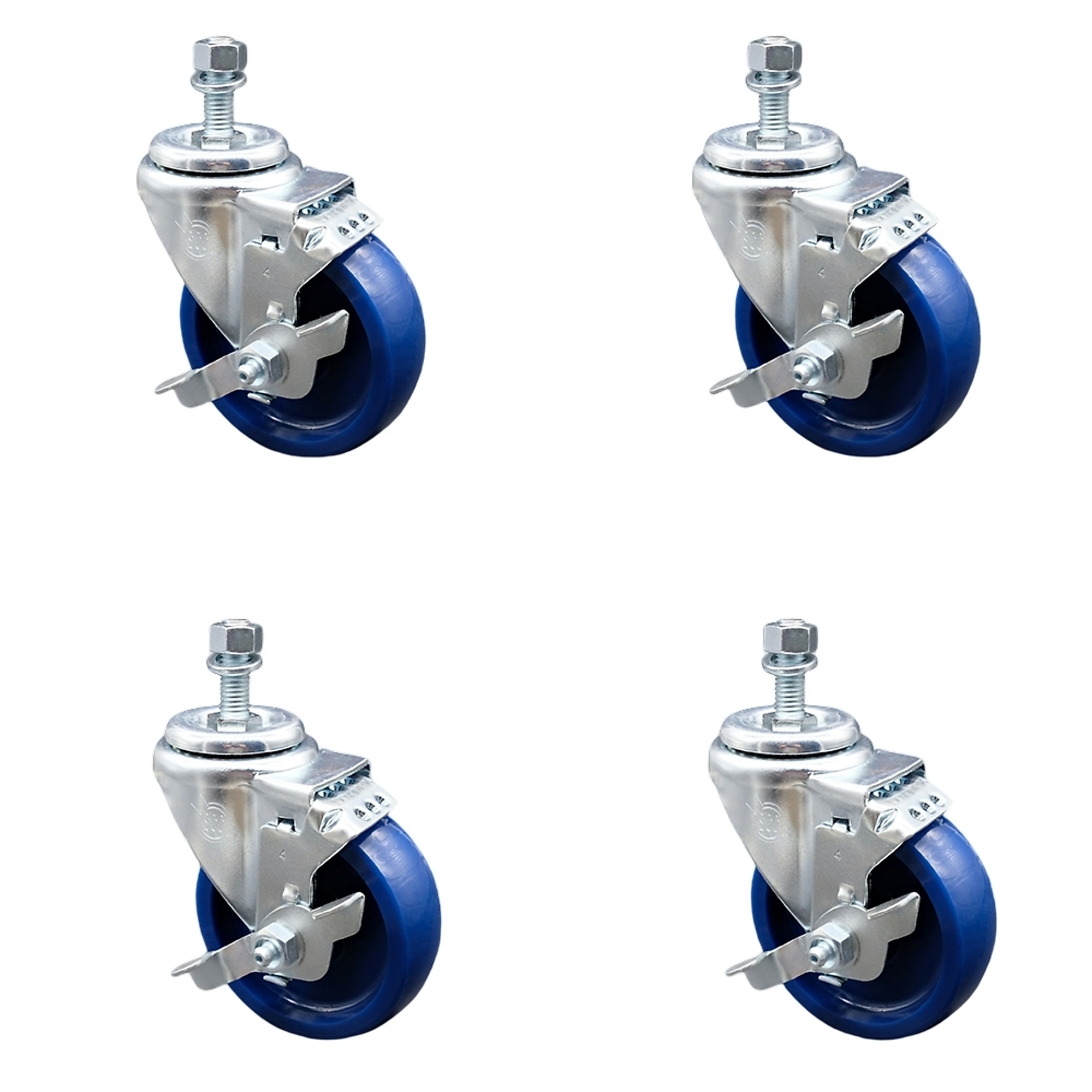 Service Caster, 4Inch x 1 1/4Inch Stem Casters, Wheel Diameter 4 in, Caster Type Swivel, Package (qty.) 4, Model SCC-SSTS20S414-SPUS-TLB-121315-4