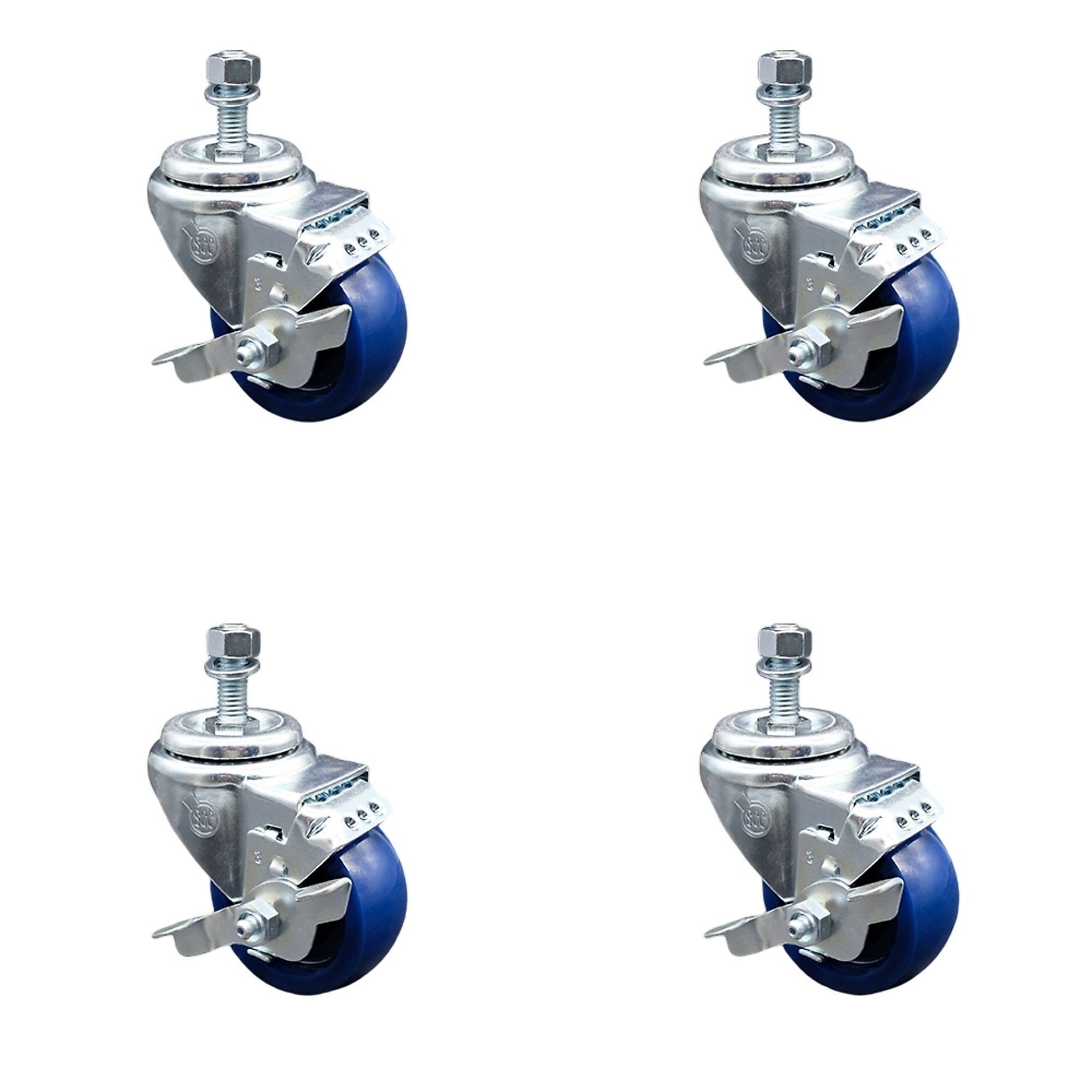 Service Caster, 3Inch x 1 1/4Inch Stem Casters, Wheel Diameter 3 in, Caster Type Swivel, Package (qty.) 4, Model SCC-SSTS20S314-SPUS-TLB-381615-4