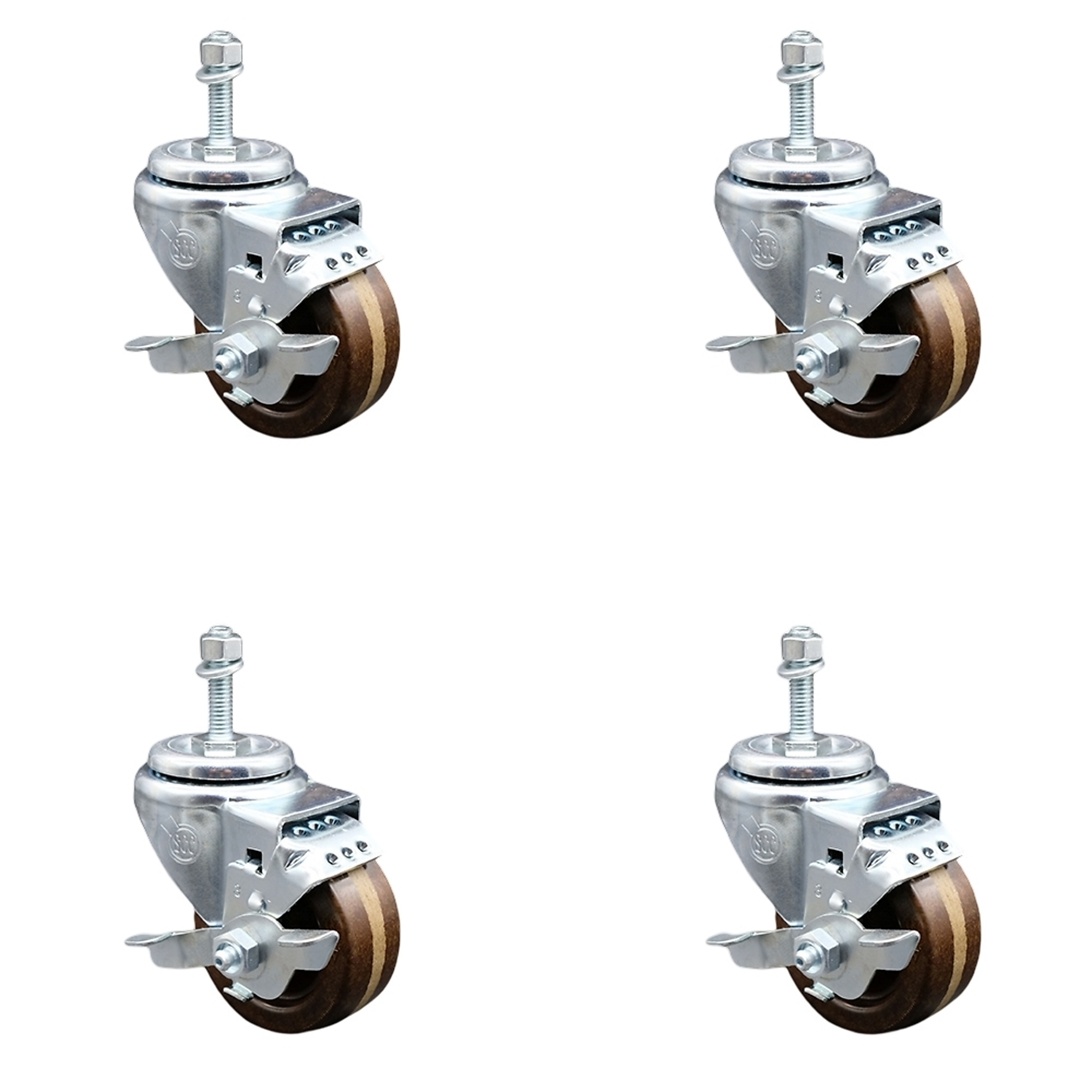 Service Caster, 3Inch x 1 1/4Inch Stem Casters, Wheel Diameter 3 in, Caster Type Swivel, Package (qty.) 4, Model SCC-SSTS20S314-PHSHT-TLB-381615-4