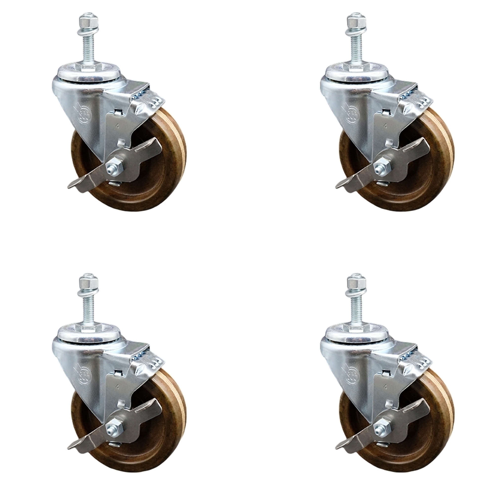 Service Caster, 4Inch x 1 1/4Inch Stem Casters, Wheel Diameter 4 in, Caster Type Swivel, Package (qty.) 4, Model SCC-SSTS20S414-PHSHT-TLB-M1015-4