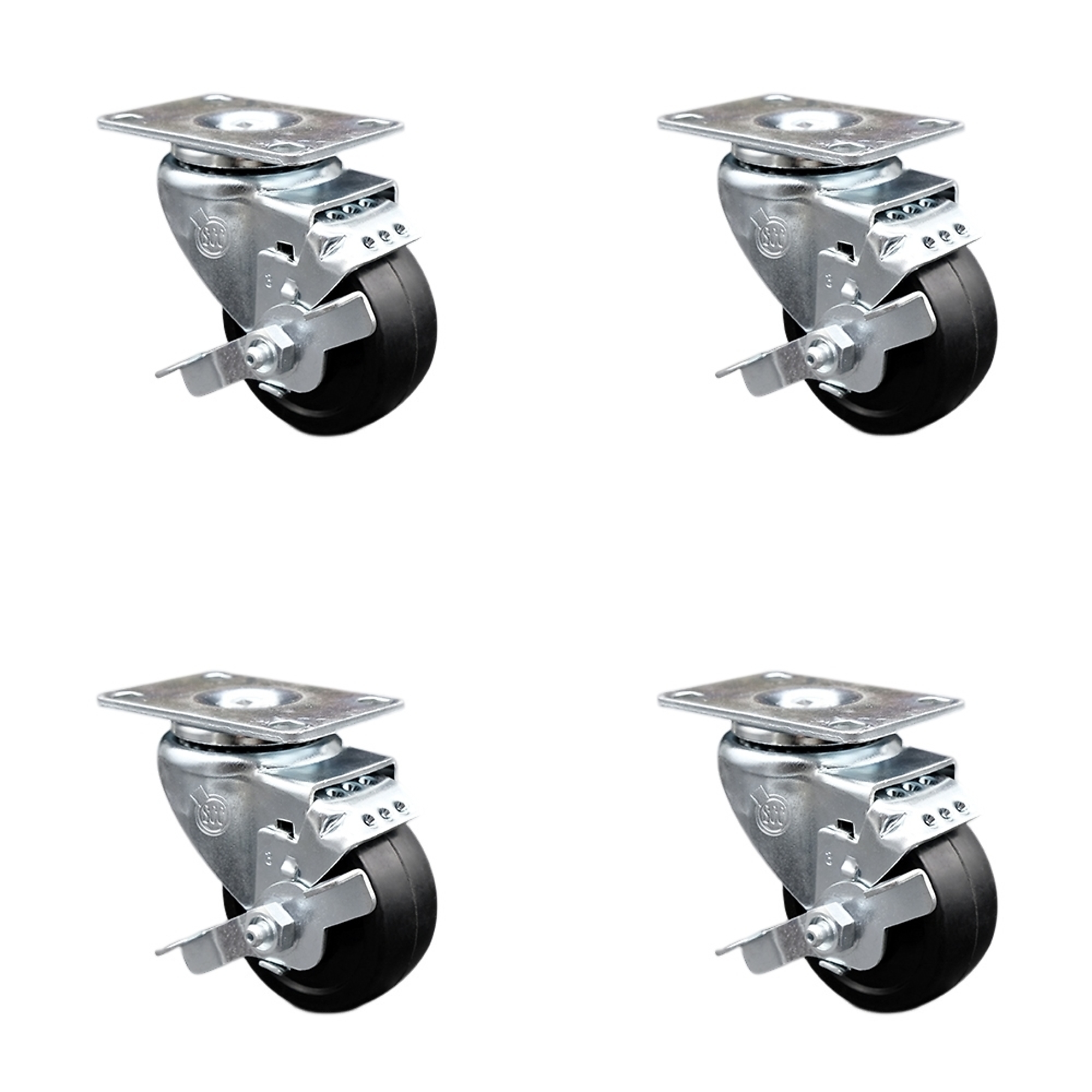 Service Caster, 3Inch x 1 1/4Inch Plate Casters, Wheel Diameter 3 in, Caster Type Swivel, Package (qty.) 4, Model SCC-SS20S314-SRS-TLB-4