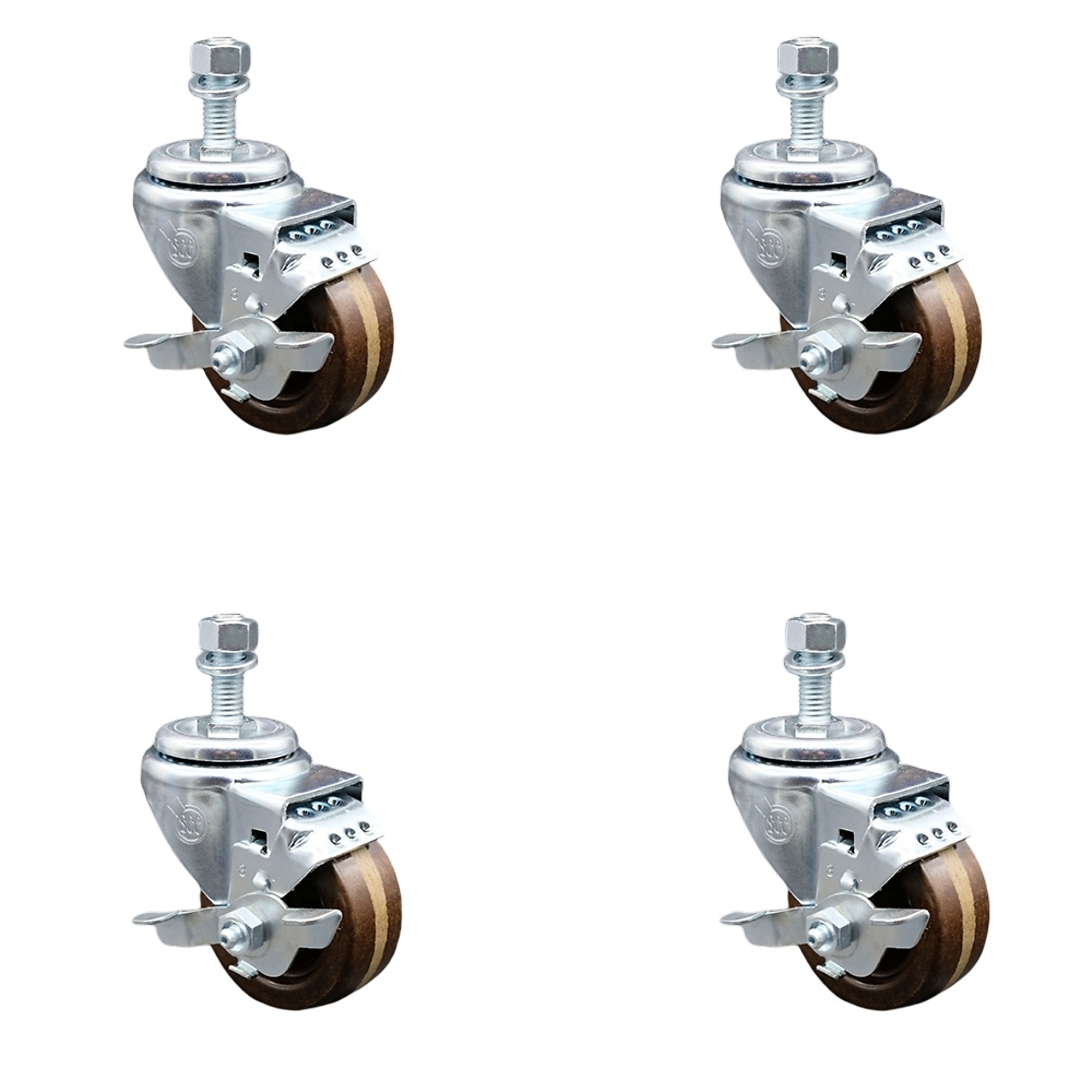 Service Caster, 3Inch x 1 1/4Inch Stem Casters, Wheel Diameter 3 in, Caster Type Swivel, Package (qty.) 4, Model SCC-SSTS20S314-PHSHT-TLB-M1215-4