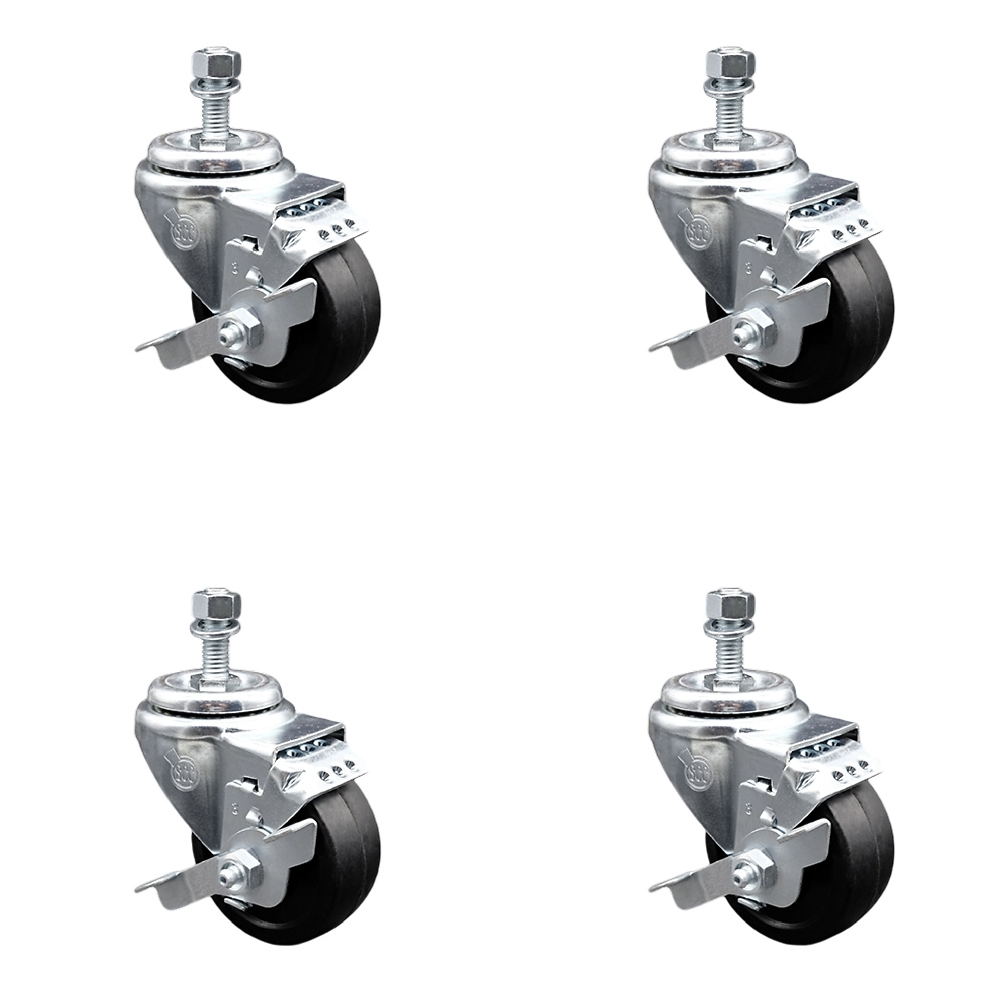 Service Caster, 3Inch x 1 1/4Inch Stem Casters, Wheel Diameter 3 in, Caster Type Swivel, Package (qty.) 4, Model SCC-TS20S314-SRS-TLB-121315-4