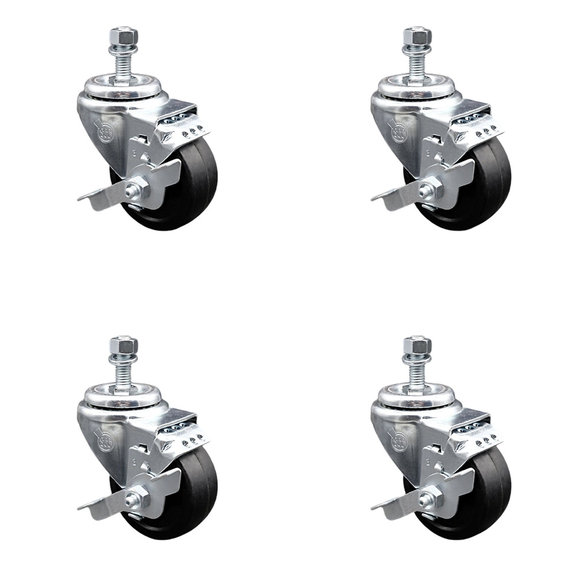 Service Caster, 3Inch x 1 1/4Inch Stem Casters, Wheel Diameter 3 in, Caster Type Swivel, Package (qty.) 4, Model SCC-SSTS20S314-SRS-TLB-121315-4