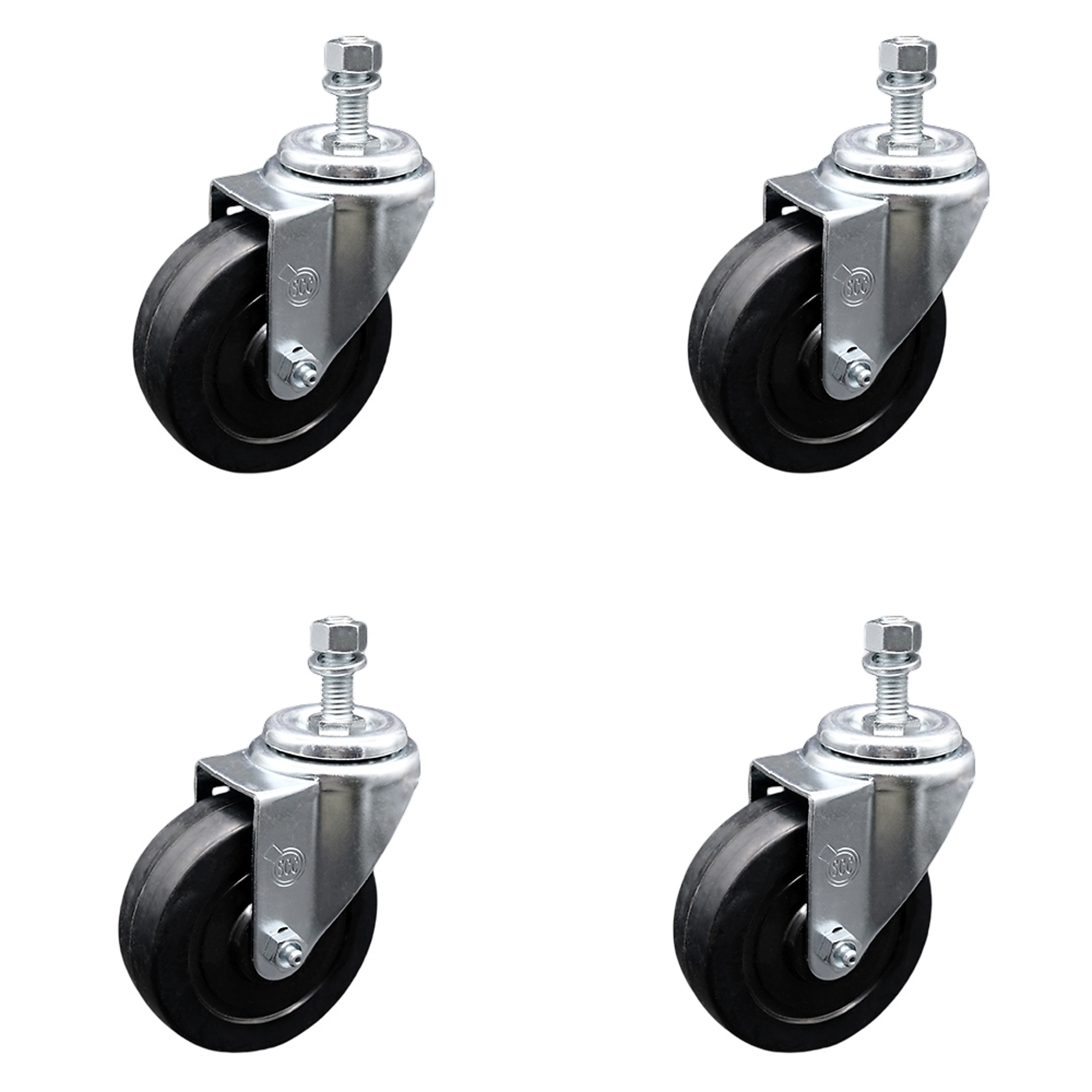 Service Caster, 4Inch x 1 1/4Inch Stem Casters, Wheel Diameter 4 in, Caster Type Swivel, Package (qty.) 4, Model SCC-SSTS20S414-SRS-121315-4