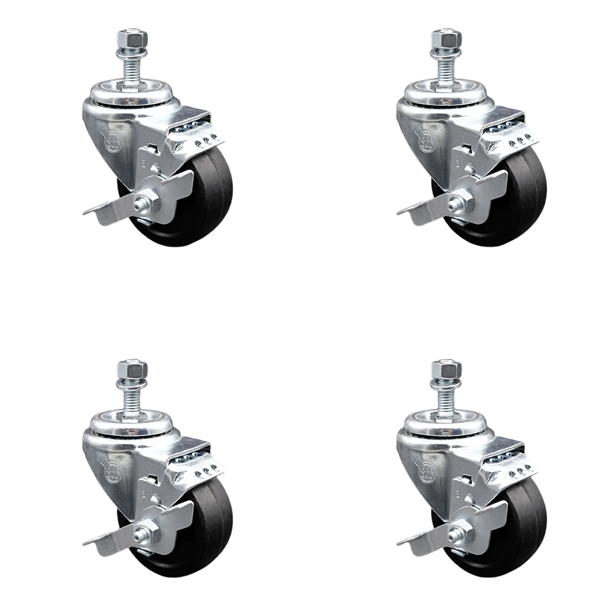 Service Caster, 3 1/2Inch x 1 1/4Inch Stem Casters, Wheel Diameter 3.5 in, Caster Type Swivel, Package (qty.) 4, Model SCC-SSTS20S3514-SRS-TLB-M1015-4